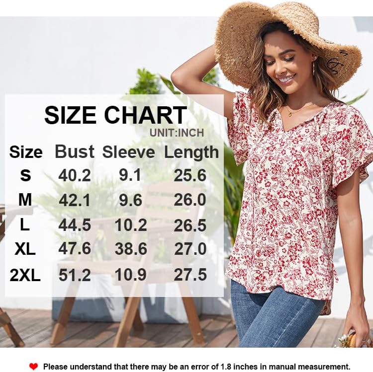 Miniatura 4 de Anydoll Women's Summer Tops Casual V Neck Ruffle Short Sleeve Blouse Loose T Shirt Chiffon Tunic