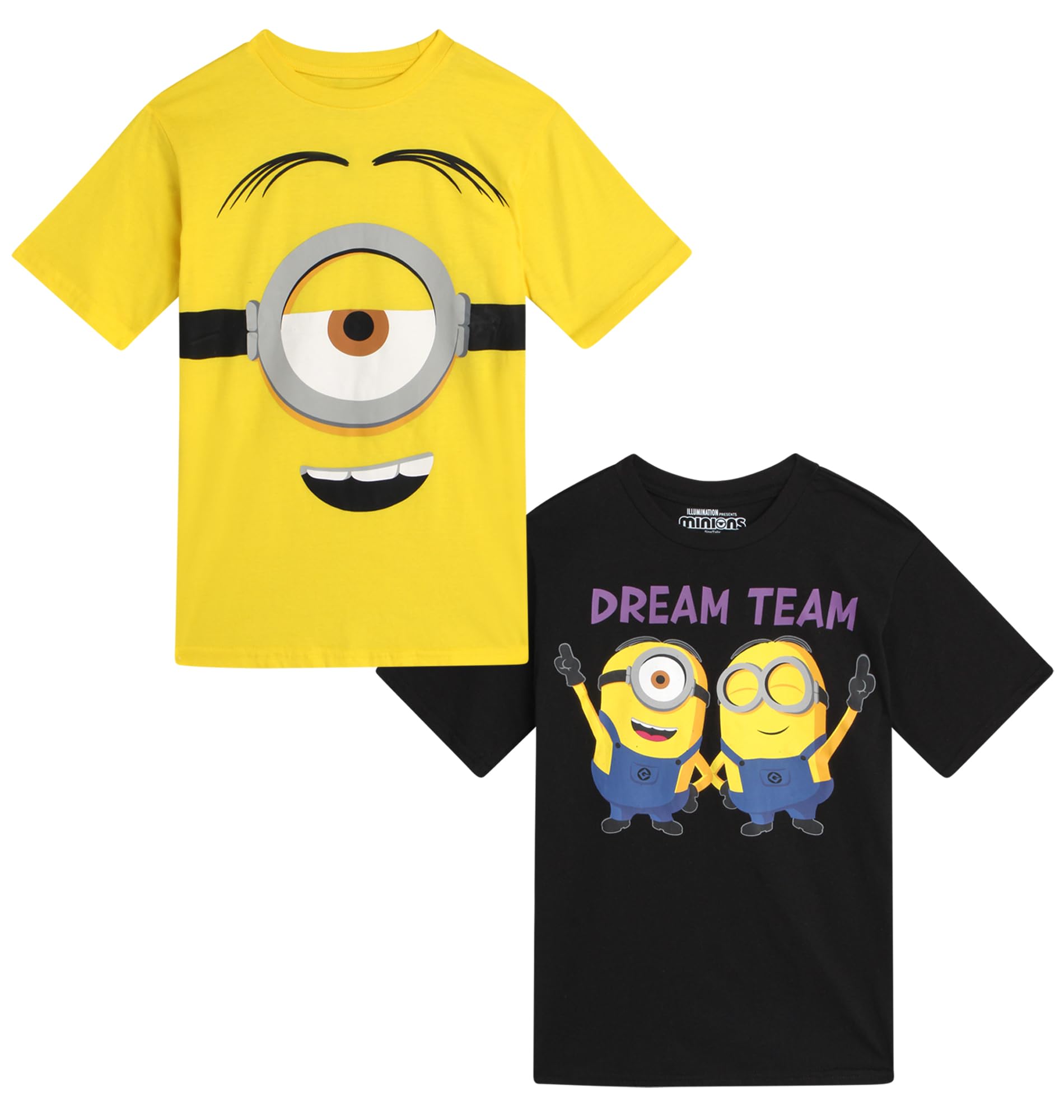Minions Kevin Stuart Bob - Camicie da ragazzo - Confezione da 2 magliette a maniche corte con grafica per bambini e ragazzi (2T-16)
