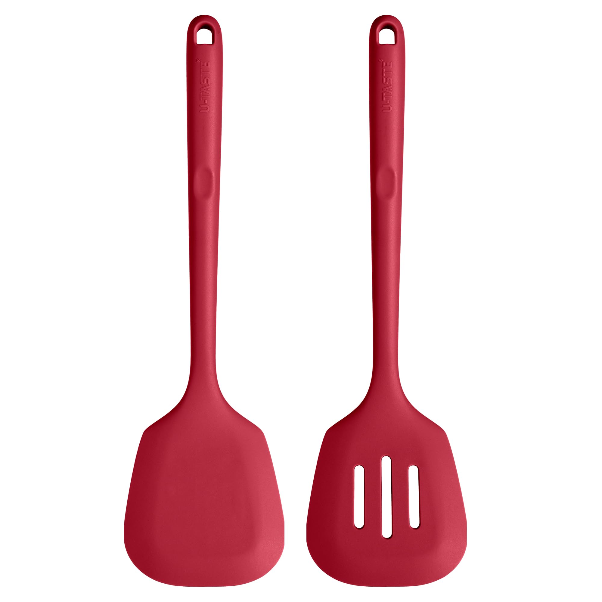 U-Taste Extra lunga spatola in silicone: Spatola da cucina solida e scanalata resistente al calore a 315 ℃, flipper da cucina per friggere pancakes di pesce (Rosso, 2 pezzi)