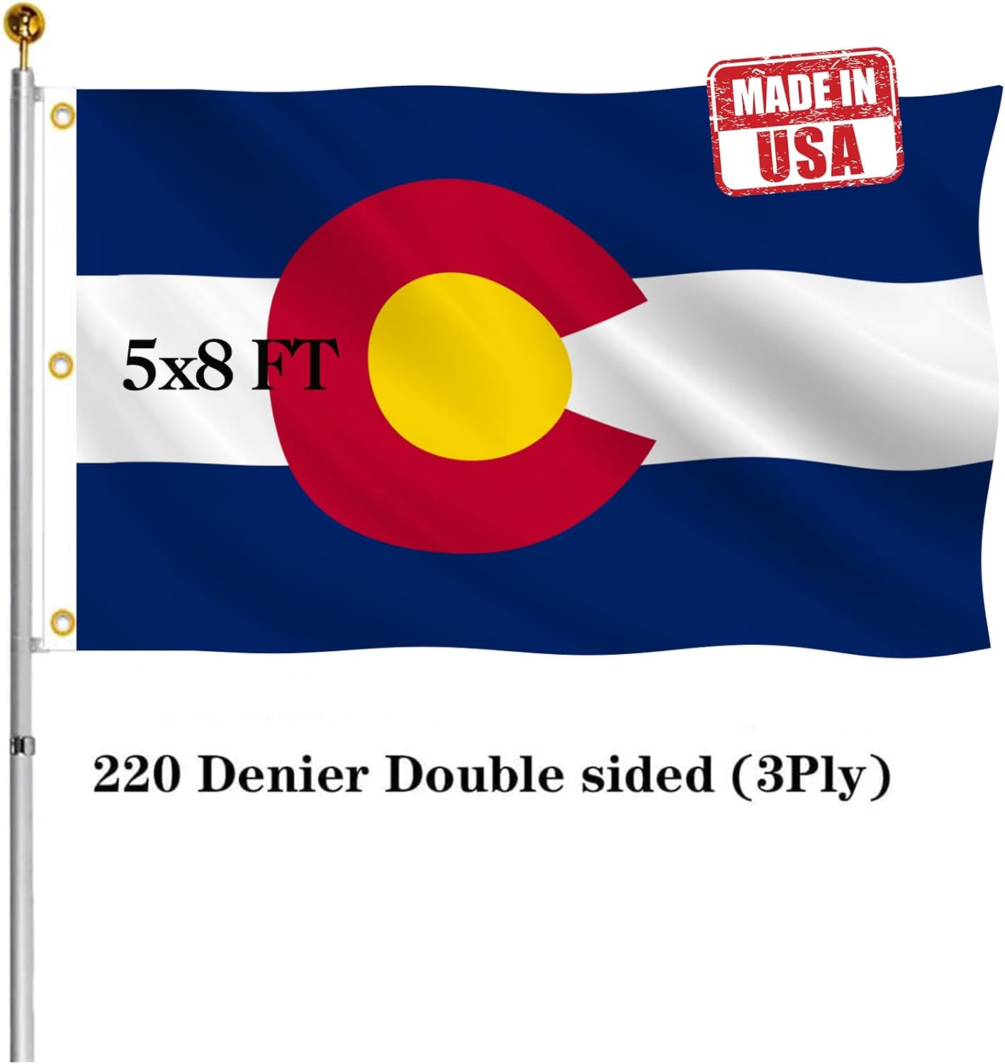 Double Sided Colorado Sates Flag 3x5 FT Outdoor- UV Fade Resistant 3Ply Colorado CO Flags Canvas Header with 2 Brass Grommets Easy to Rising