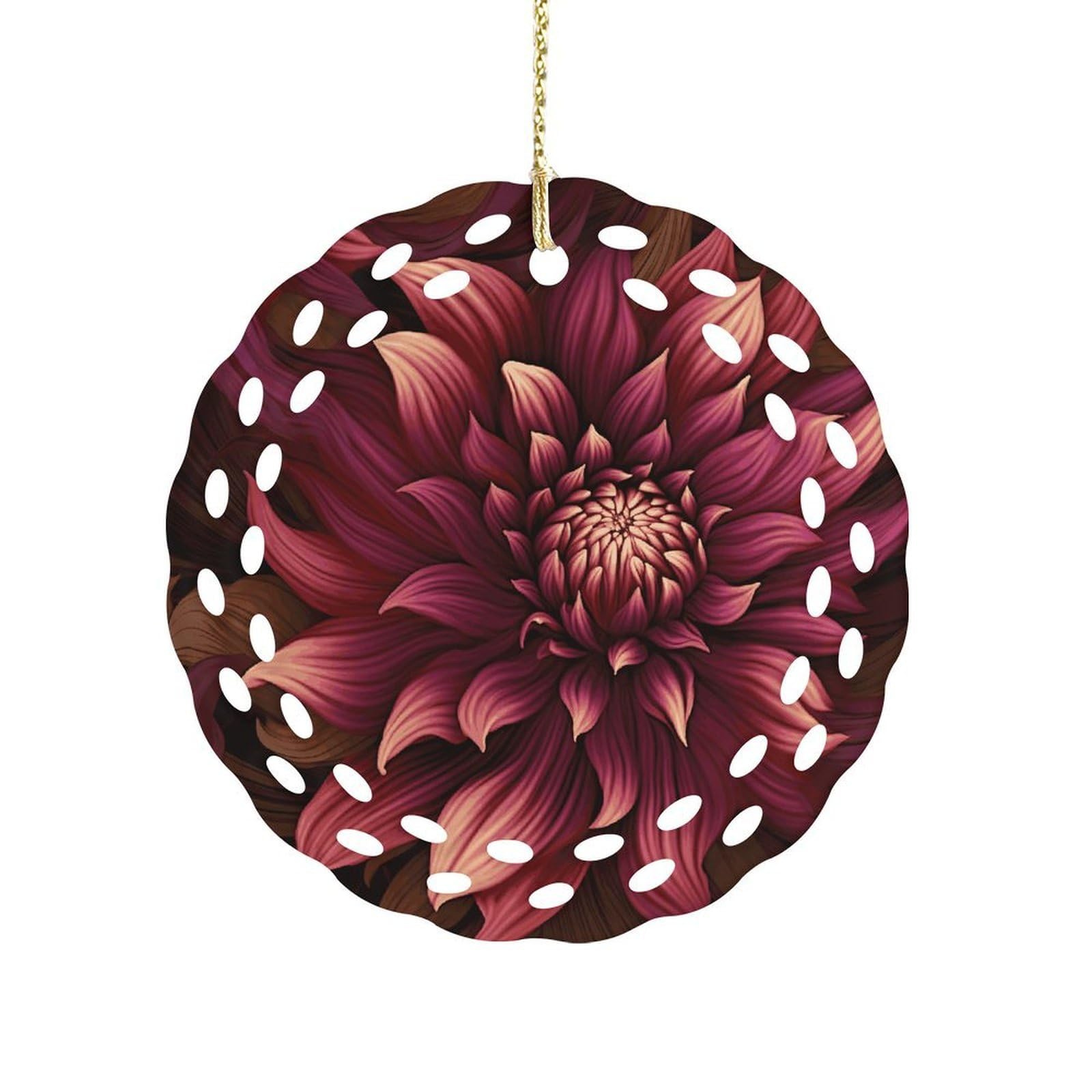 Wine Red Artistic Flower Christmas Ornament Holiday Hanging Decoration Xmas Tree Keepsake Personalized Xmas Tree Ornament Round Ceramic Ornaments for Keepsake Gifts Ideas Home Decor