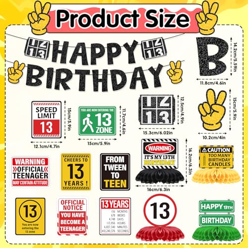 Image of 13th Birthday Decorations for Boys, 14PCS 13 Year Old Happy Bday Banners with Hanging Swirls Decoration Official Teenager Honeycomb Centerpiece Party Decor From Tween to Teen Supplies