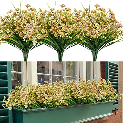 Haplia 4 Bundles Artificial Butterfly Orchid Flowers, Fake Artificial Phalaenopsis Uv Resistant No Fade Faux Plastic Plants For Wedding Bridle Bouquet Outdoor Home Garden Kitchen Office Vase(Yellow) #TOP22