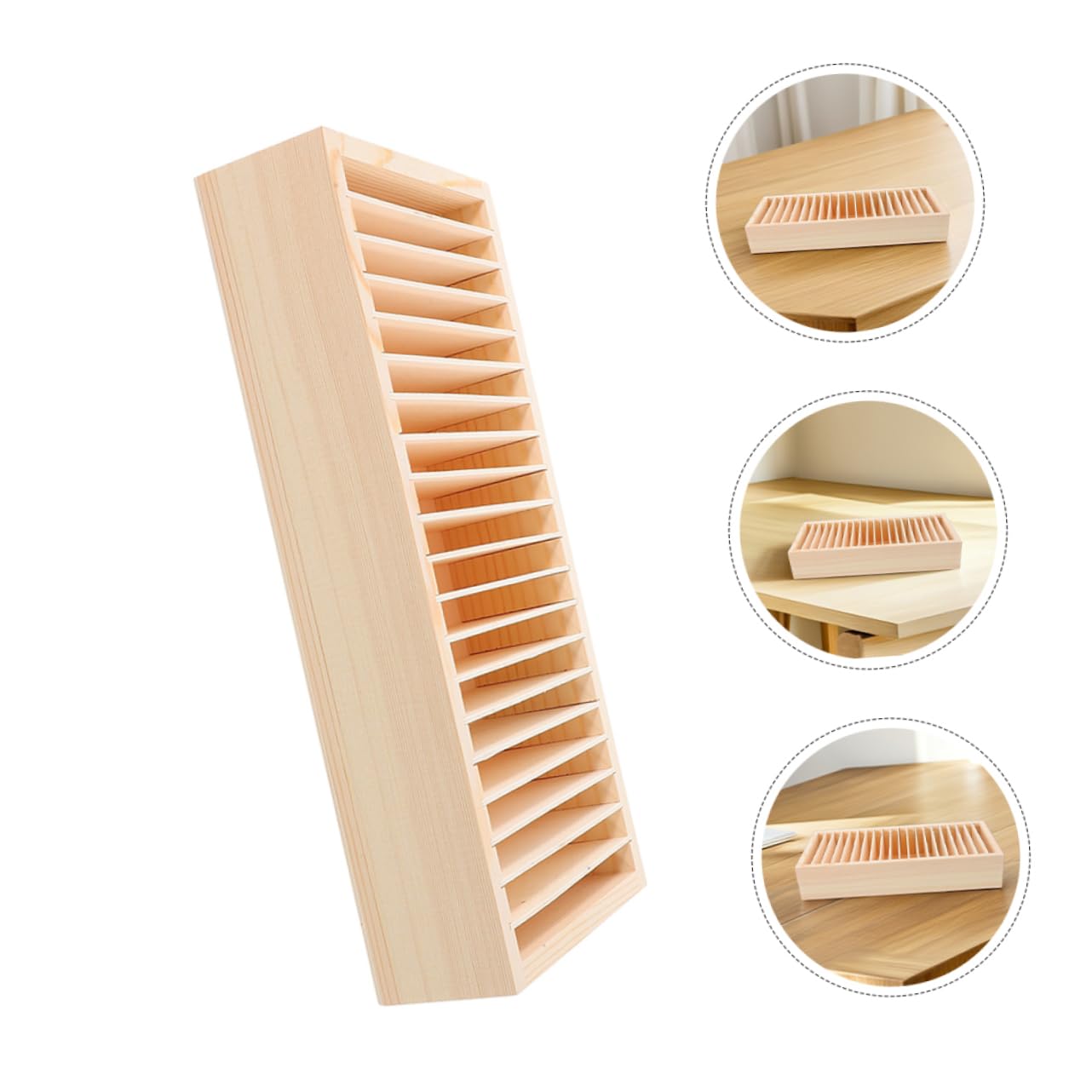 VILLCASE Porta Biglietti da Visita in Legno Beige, Scatola Contenitore Multifunzione a Scomparti, Struttura Staccabile, per Ufficio e Casa, Set 2 Pezzi