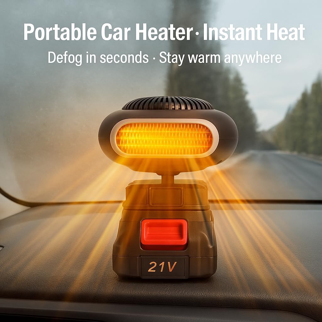 Portable Car Heater Car Window Defogger with Battery Charger, 1500mAh Battery Powered Space Heater for Small Areas with Anti Tilt Design Safe for Cars Office Indoor Use，