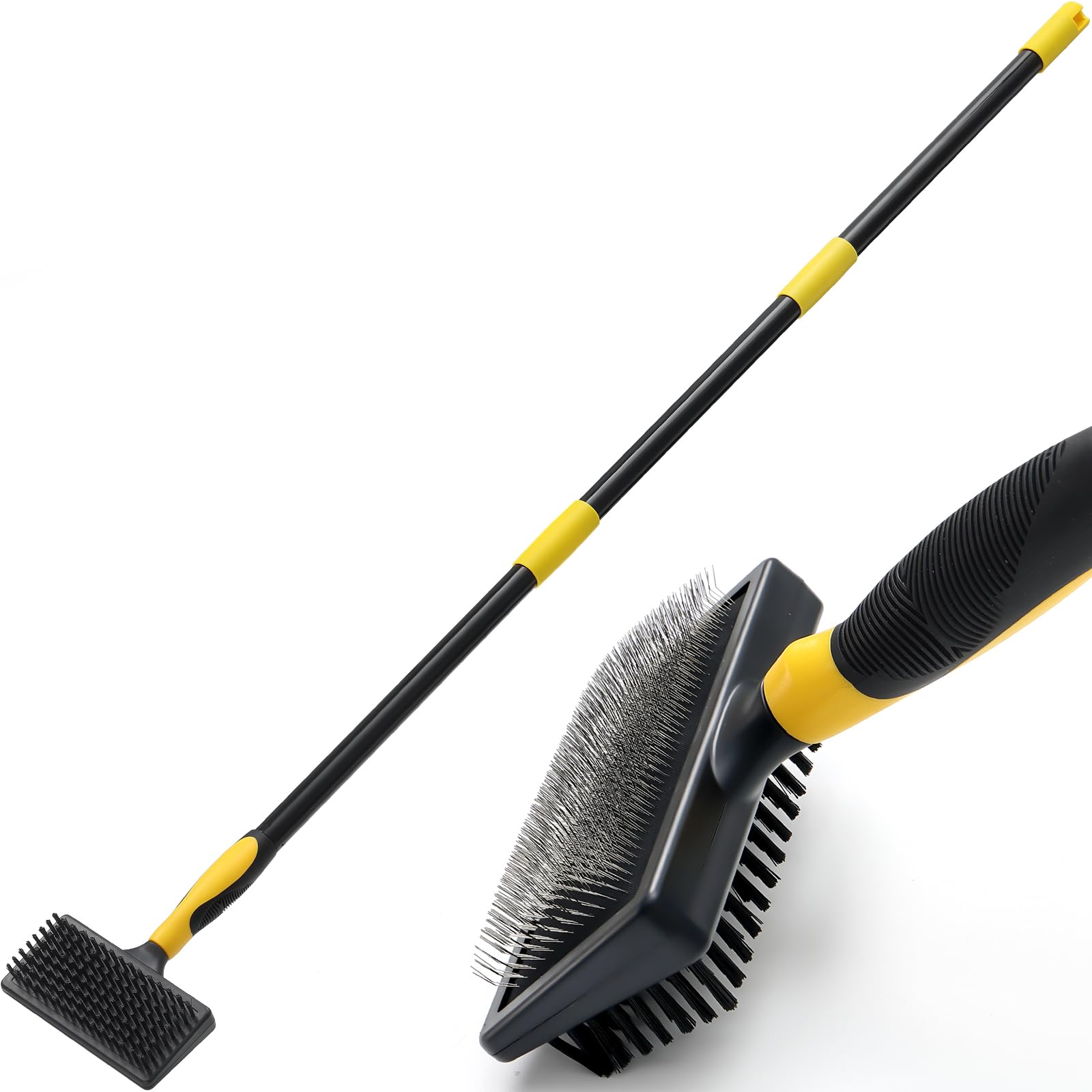 Carpet Rake for Pet Hair Removal Tool, 38-81” Double Sided Cleaning Slicker Brush for Dogs& Cats with Pet Hair Removal Glove, Carpet Brush Rake for Rugs, Mats, Couch, Furniture