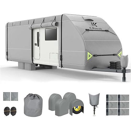 K-Musculo RV Cover, 20-22 FT Heavy Duty Travel Trailer Cover with 8 Layers Corner, Windproof and Waterproof Camper Cover with 4 Tire Cover & Tongue Jack Cover 2024