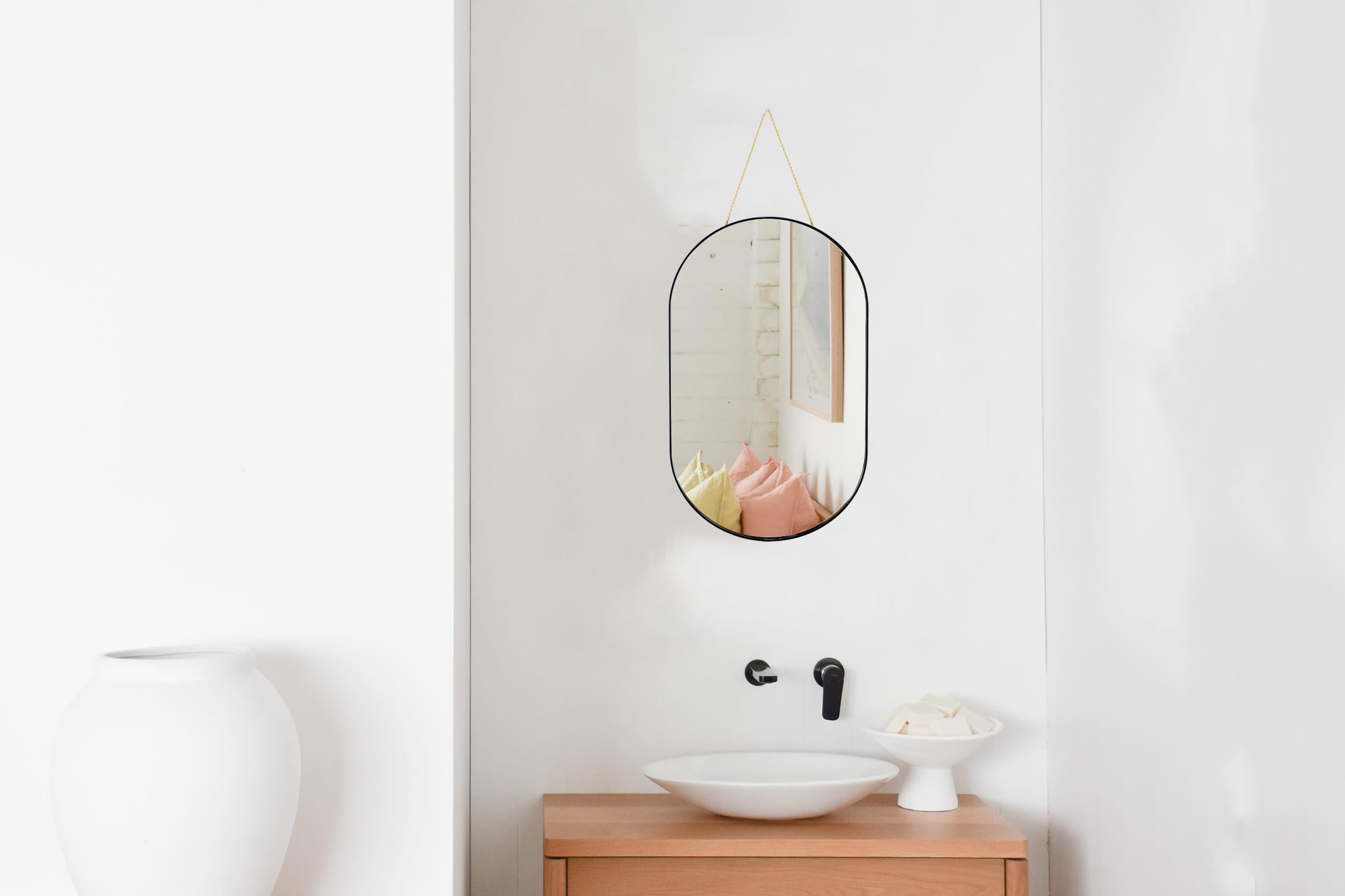 YCHMIR Oval Frameless Wall Mirror, Gold, Oval Shape, for Bathrooms and More (Black, 40.6x23.4 cm), 40.6L x 23.4W cm - Image 2