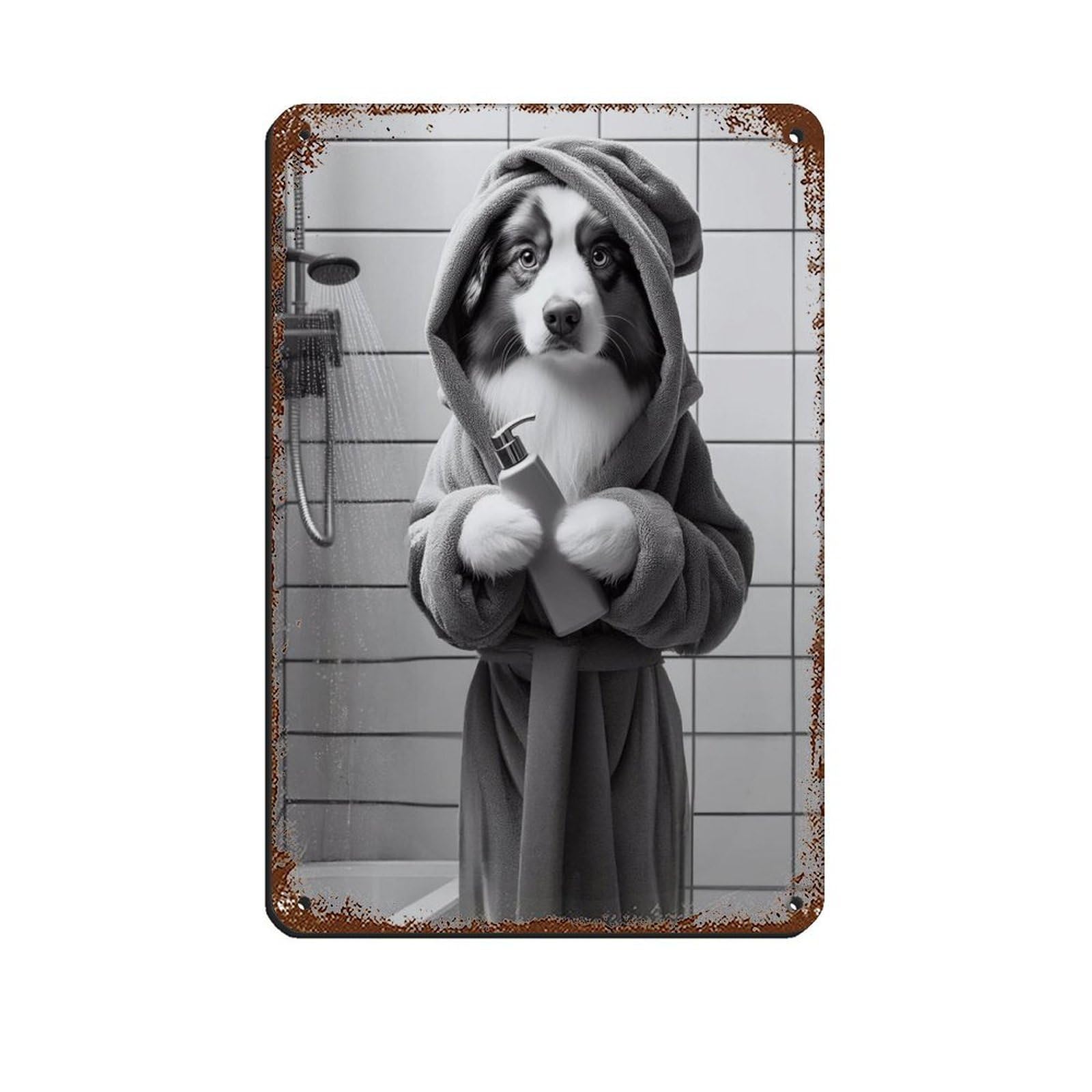 Australian Shepherd Bathroom Art Poster Retro Poster Metal Tin Sign Chic Art Retro Iron Painting Bar People Cave Cafe Family Garage Poster Wall Decoration 8x12inch(20x30cm)