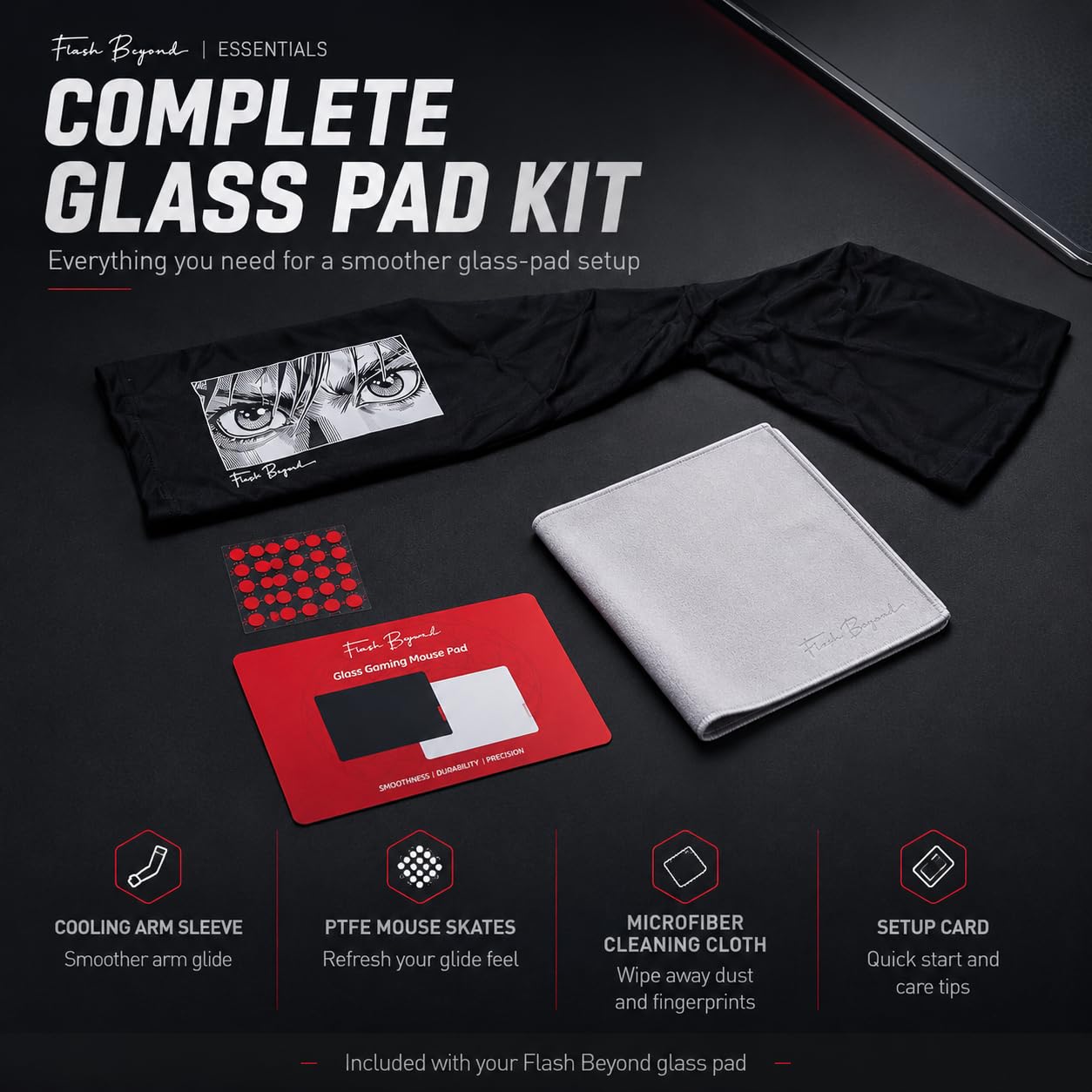 Flash Beyond Glass, Tappetino per mouse da gioco, in vetro di alta qualità con base in gomma antiscivolo, tracciamento liscio, preciso, superficie durevole per giochi ad alta velocità, ideale per