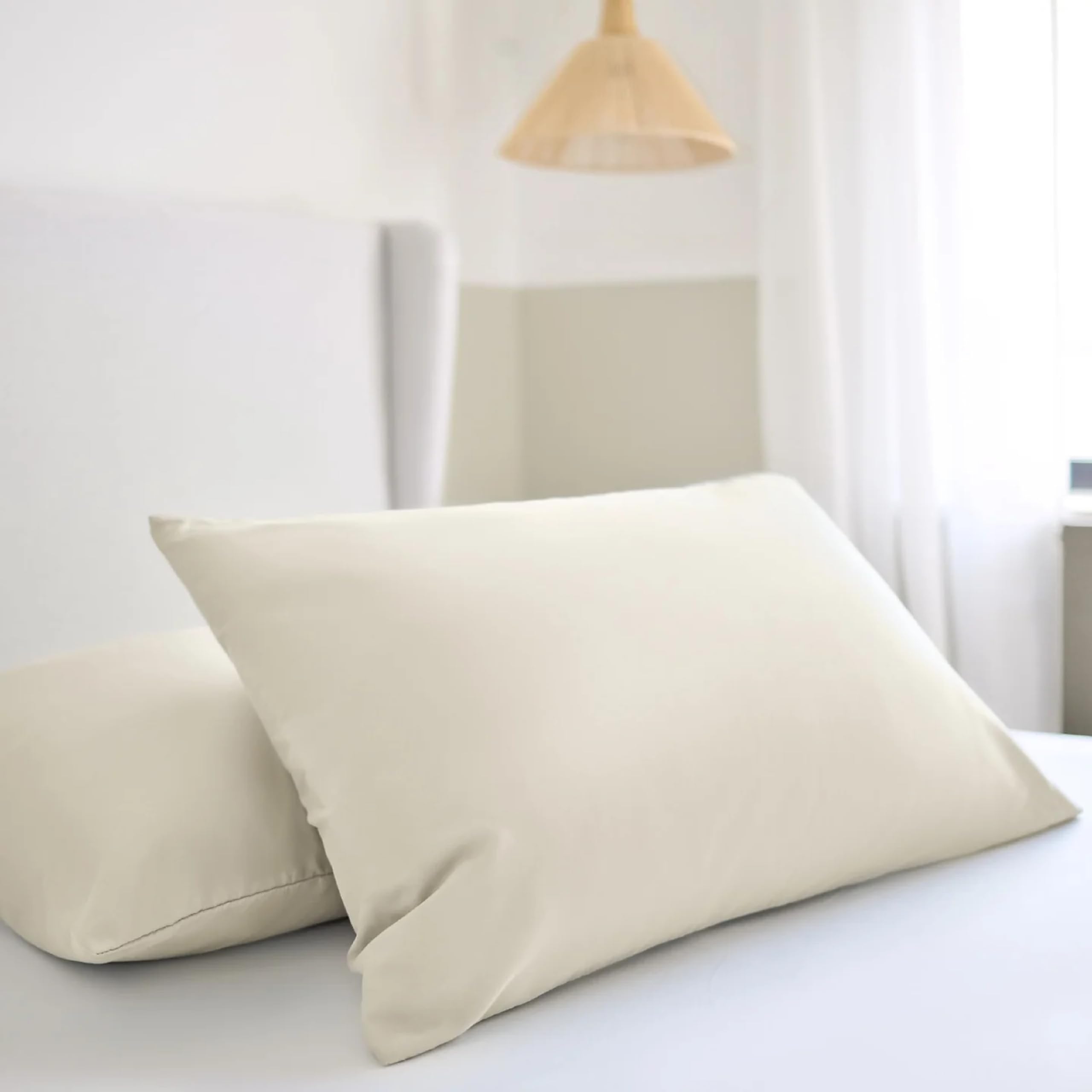 Night Lark - Pillowcase Pair - Plain Dye Collection - Super Soft Touch - Two Printed Microfibre Pillow Covers - Luxury Bedding - Warm Sand
