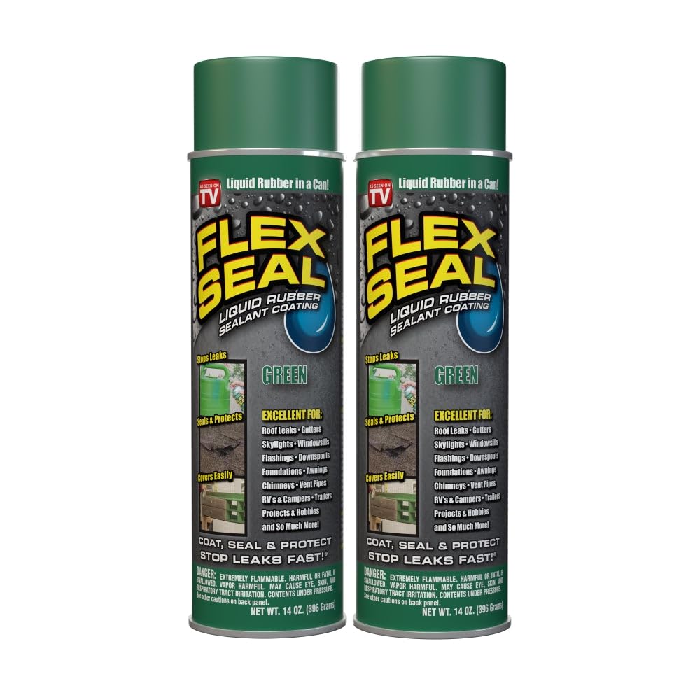 Flex Seal Colors, 2 Pack, 14-Ounce As Seen on TV Liquid Rubber Sealant in a Can (Green)