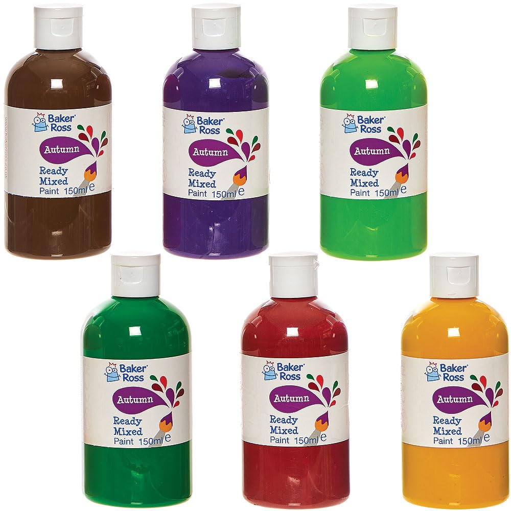 Baker Ross FN244 Set de pintura otoñal para póster de 150 ml - Caja de 6 unidades, Value Pack de botes de pintura, Pintura para niños