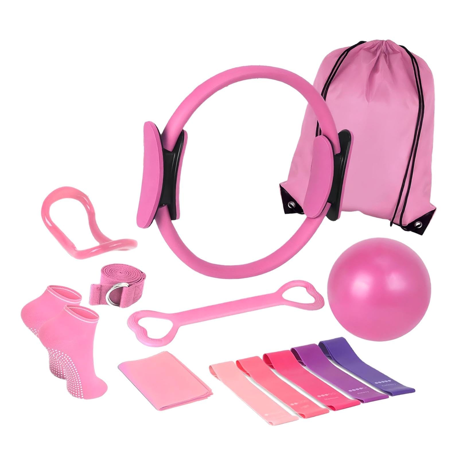 13 Pieces Pilates Ring Circle Set Supplies for Bodybuilding Fitness Exercise Pink| Sports Equipment | Outdoor Sports Gear | Exercise Gear-image-10