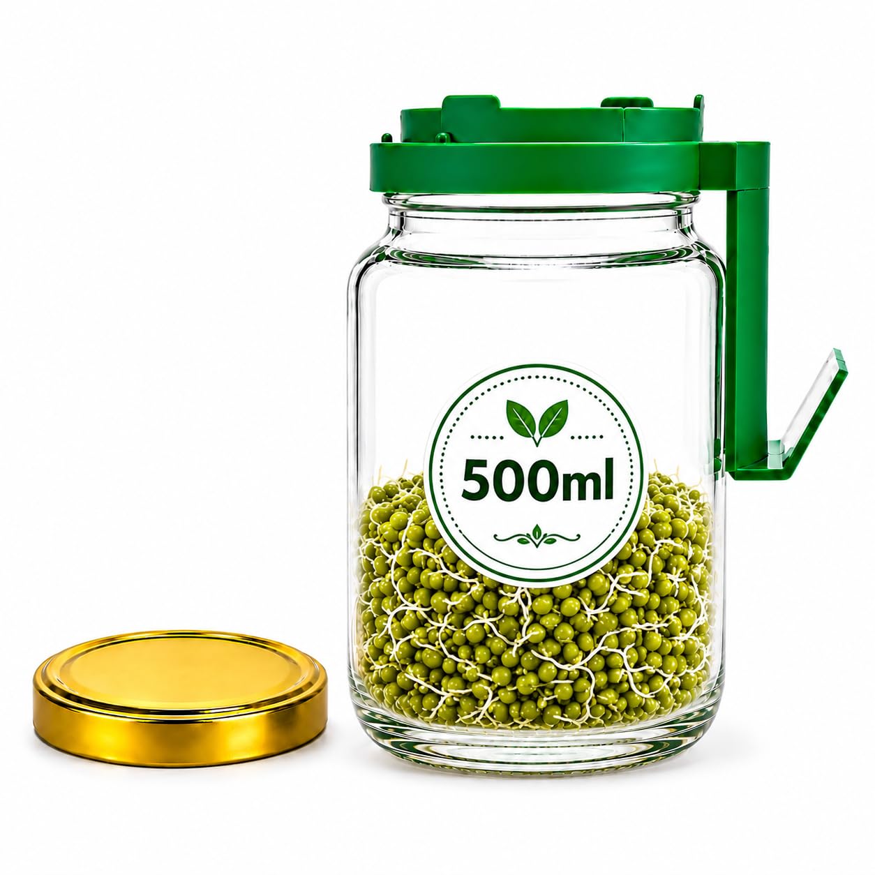 500ML Sprouts Maker Jar – Glass Sprout Grower with Drain Lid for Seed Germination & Microgreens.-image-32