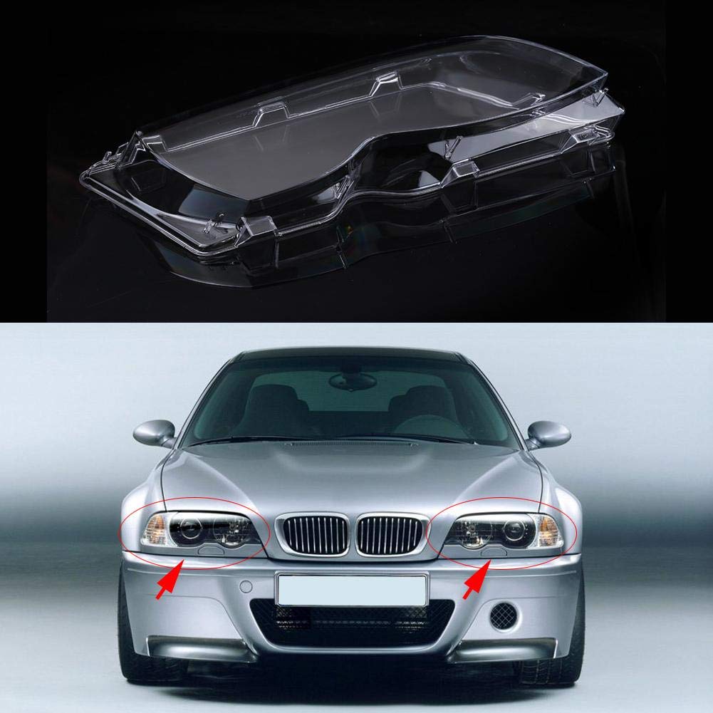 Qiilu Lente per Faro, 2 Pezzi Copriobiettivo Trasparente per Faro Auto per Serie 3 E46 01-05 Facelift 63126924043 63126924044