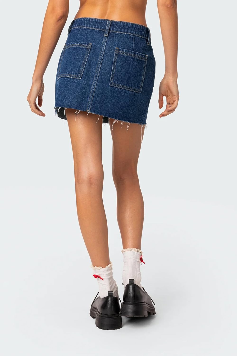 Condition photo showing New/Like New for EMMIOL Jean Skirt for Women Stretch Casual 2025 Summer Short Dress Basic Fringed Slim Fit Denim Pencil Skirts