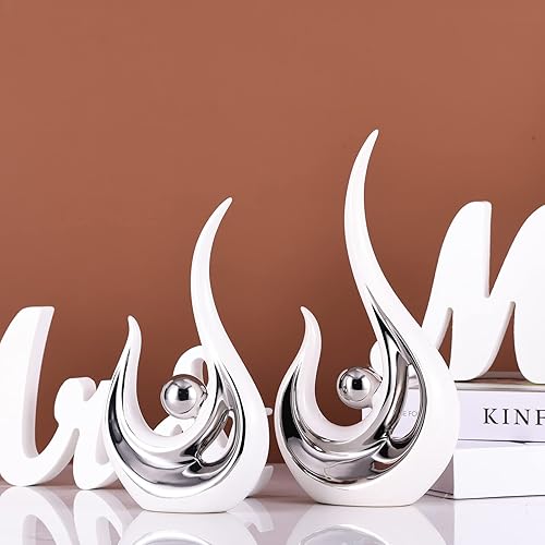 Vista 30 de XMGZQ Decoración verde azulado para el hogar, escultura de pareja verde y dorado, estatuas de cerámica verde, estatua de cerámica de arte abstracto