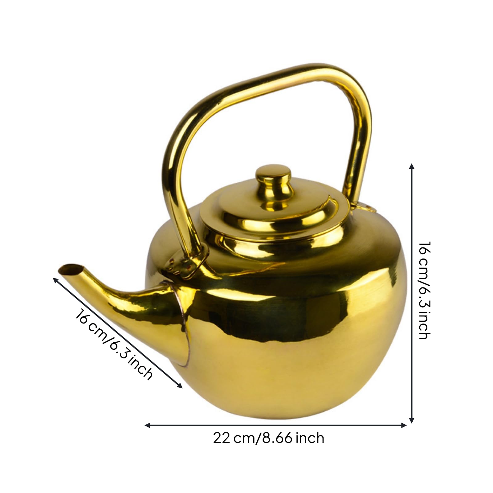 Tetera Metal Acero Inoxidable Tetera con Tapa Resistente Al Temperatura Hervidor para Cocina, Mesa, Array, 5 Litros, Latón, Pico Corto, 5 Litros