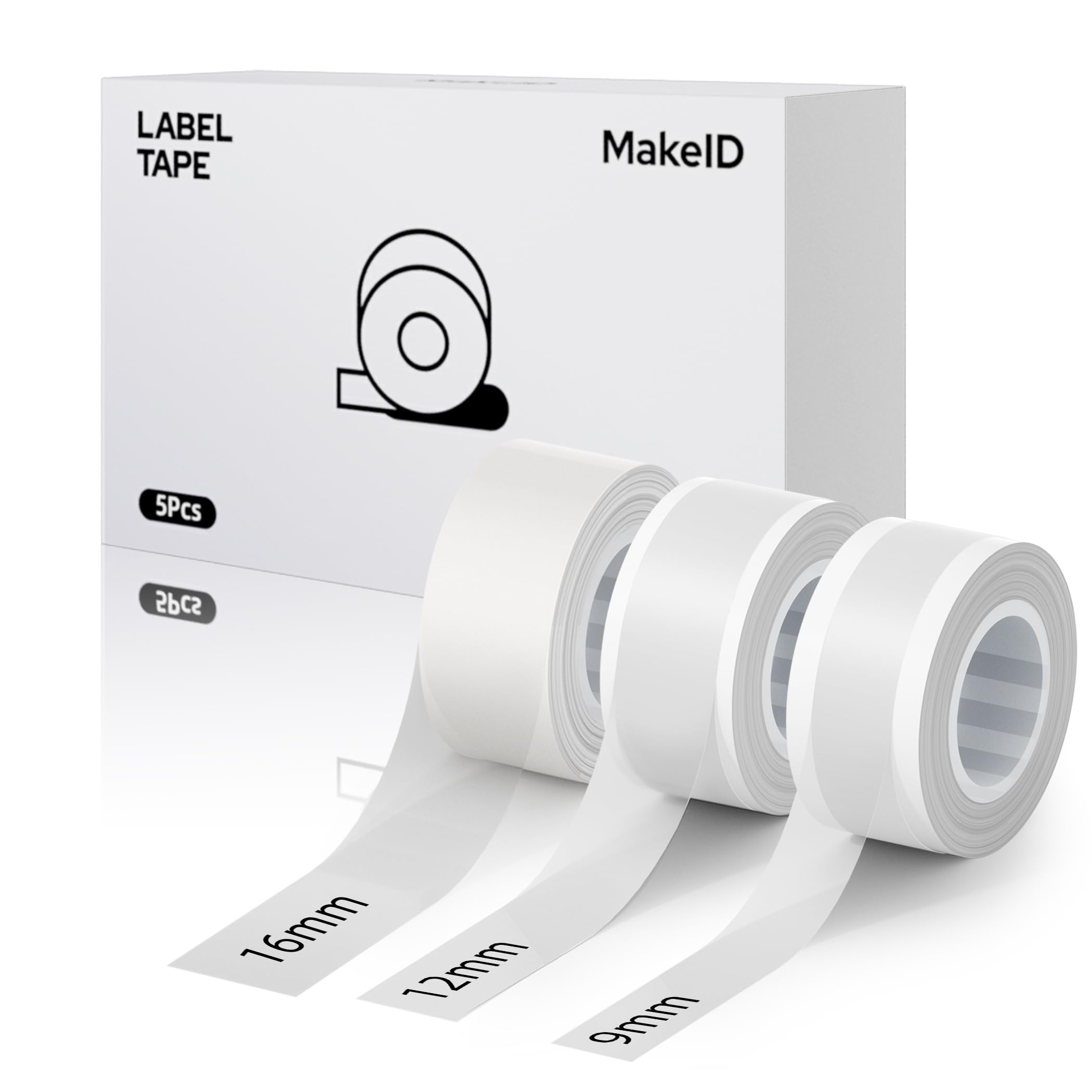 MakeID L1 Q1 E1 Lot De 3 Rubans Pour Étiquettes 9/12/16 Mm X 4 M - Recharges Imperméables Laminées Adhésives