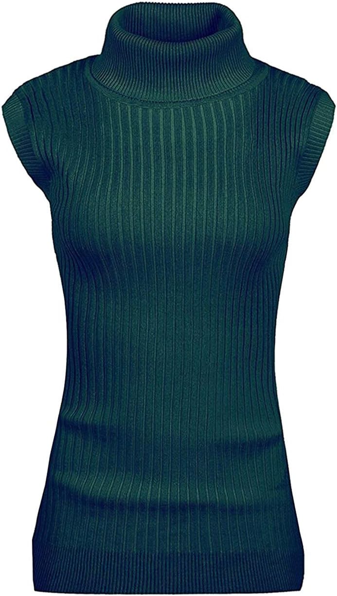 v28 Women Sleeveless High Neck Turtleneck Stretchable Knit Sweater Top