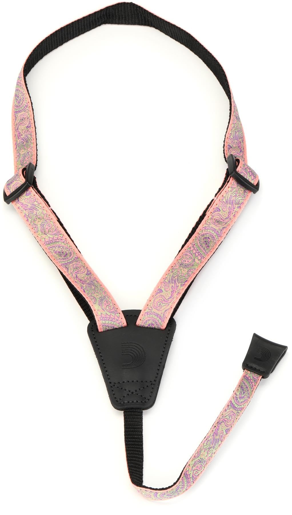 D'Addario Cradle Ukulele Strap - Ukulele Straps with Rubber Hook - Ukulele Strap No Drill - Paisley, Pink/Green