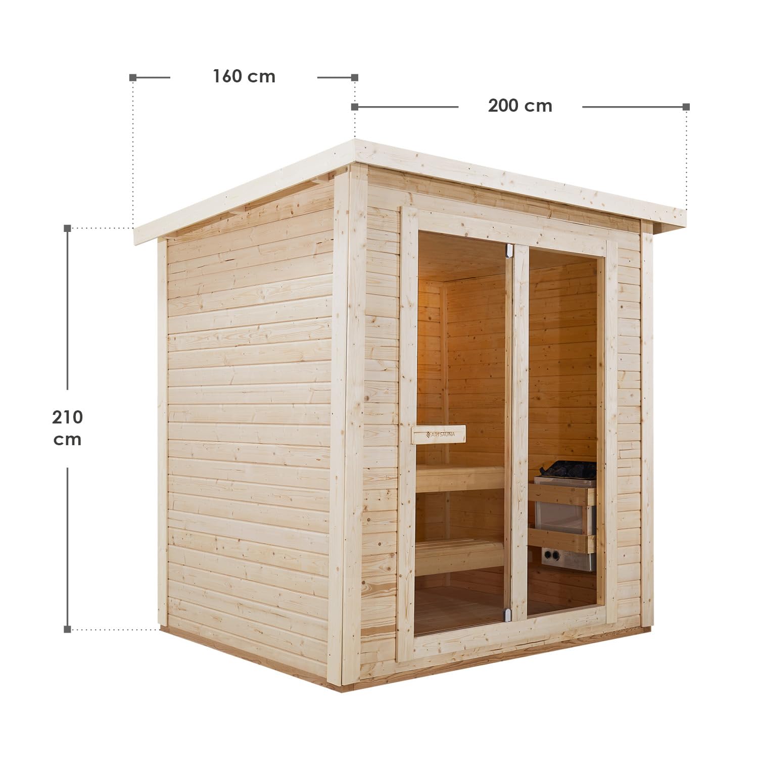 Artsauna Varberg Gartensauna 200 x 160 cm 8 kW Fichtenholz Outdoorsauna für 4 Personen Komplett Set