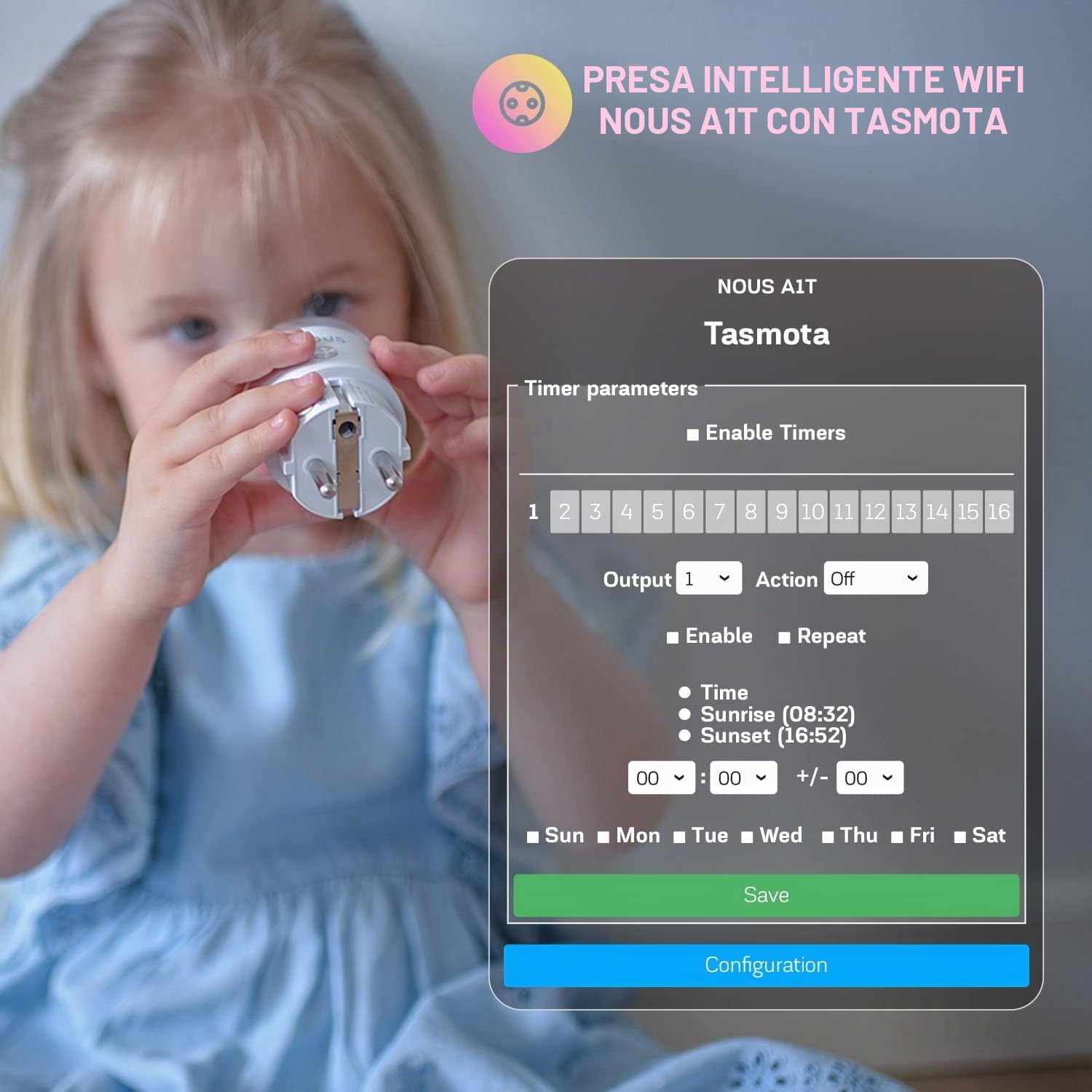 NOUS A1T Presa Intelligente Tasmota, Compatibile con Alexa, Google Home, Home Assistant, Tuya, Domotica Casa Intelligente con Monitoraggio Energetico, Prese WiFi Smart per Domotica, 2.4G