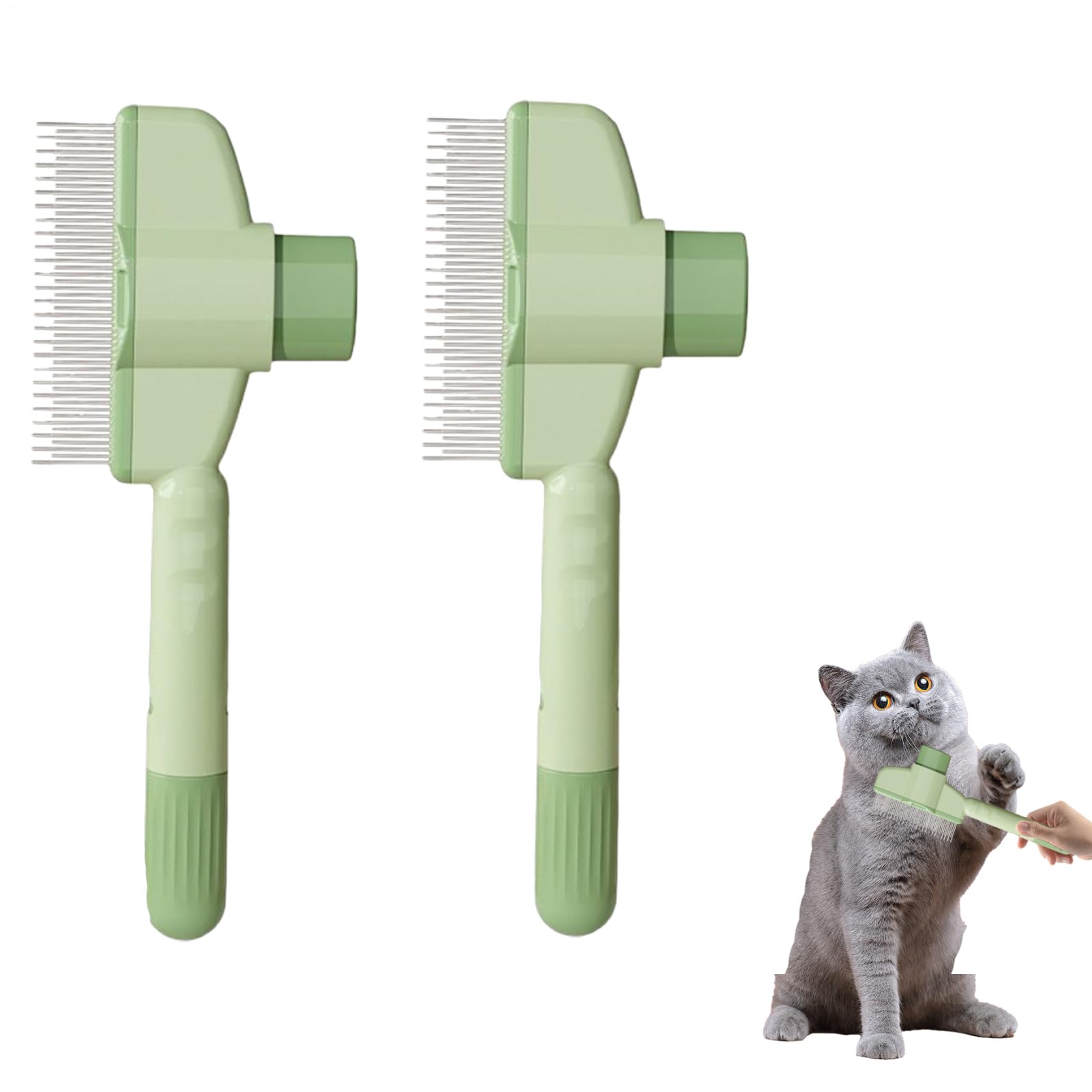 2Pcs Pet Hair Removal Comb,Self-Cleaning Pet Flea Comb Grooming Brush with Release Button,Stainless Steel Teeth for Massaging and Cleaning Shedding Cat Hair,Ergonomic Handle,Flea Brush for Cats & Dogs