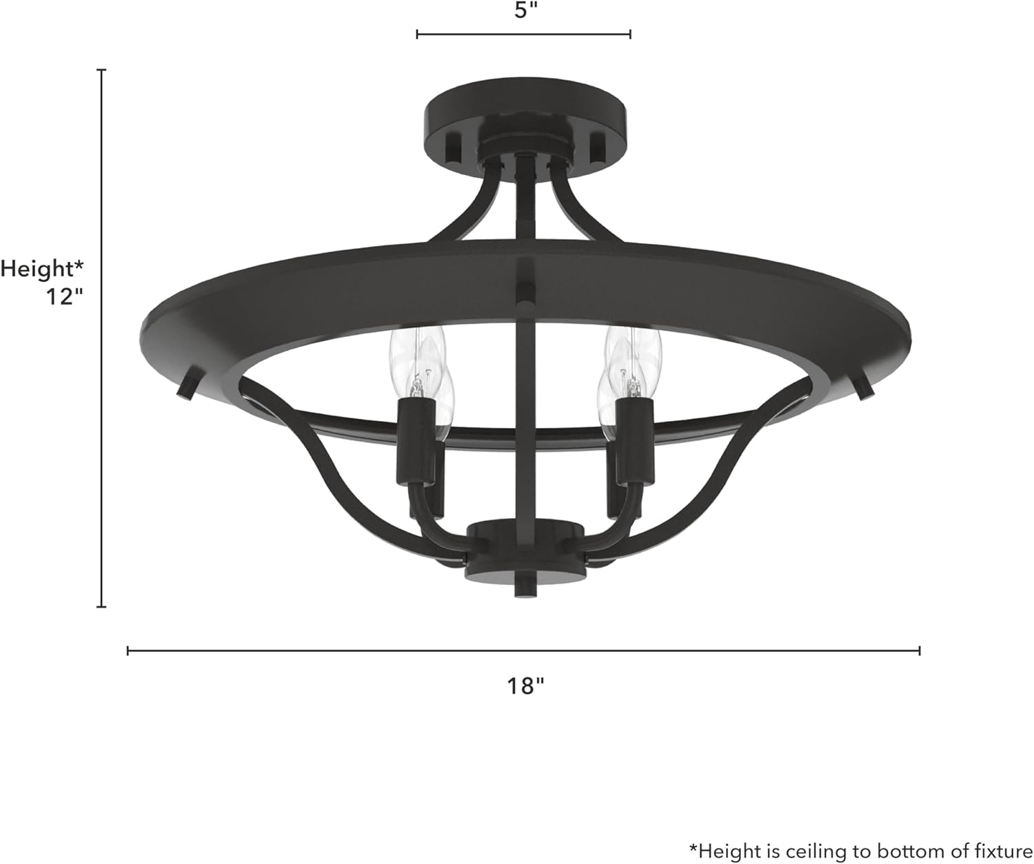 Hunter - Perch Point 4-light Noble Bronze, Extra Large Flush Mount Light, Dimmable, Casual Style, Empire Shaped, for Bedrooms, Kitchens, Dining, Living Rooms - 19422