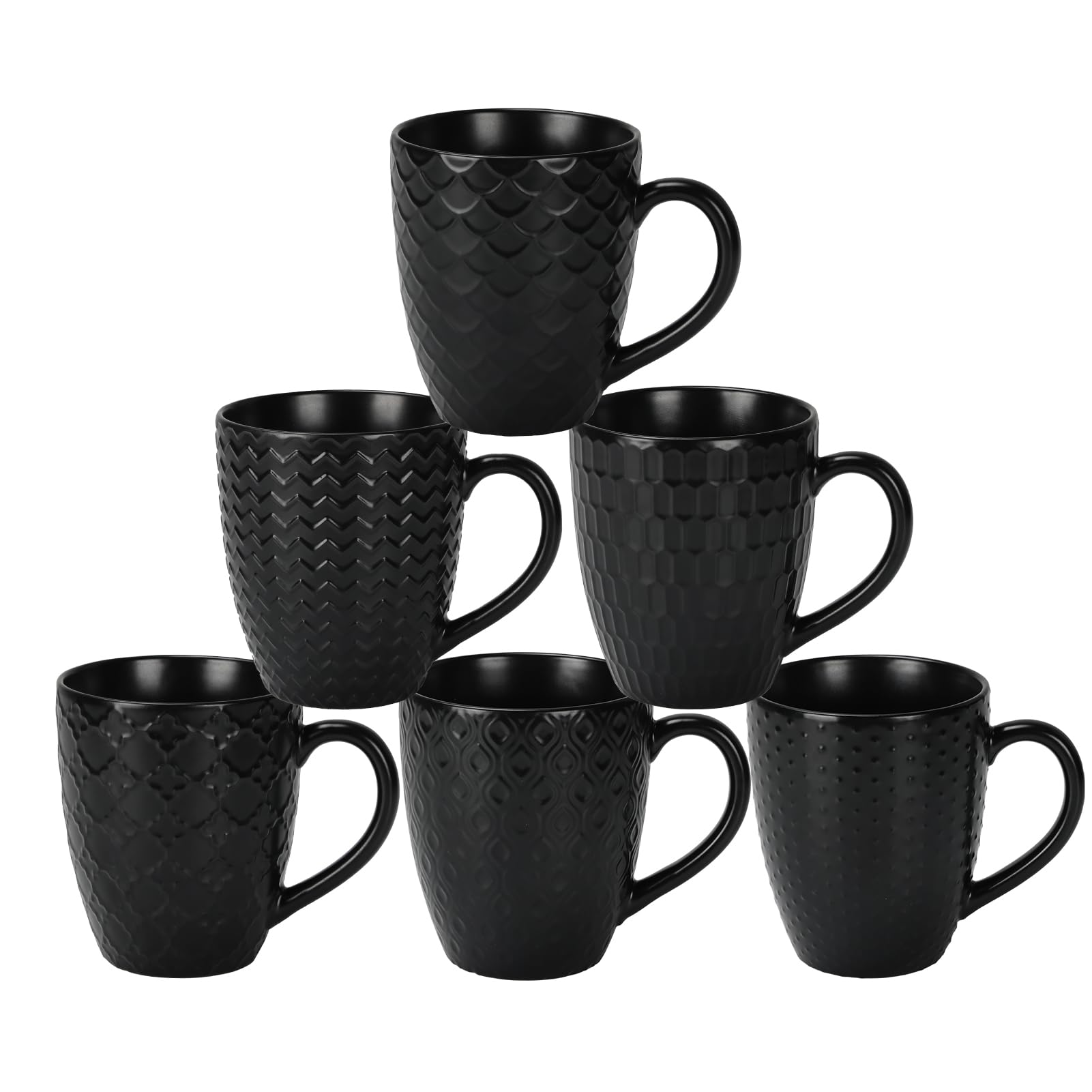 Serwrsw 16 OZ Bone Coffee Mugs Set of 6 Matte Black