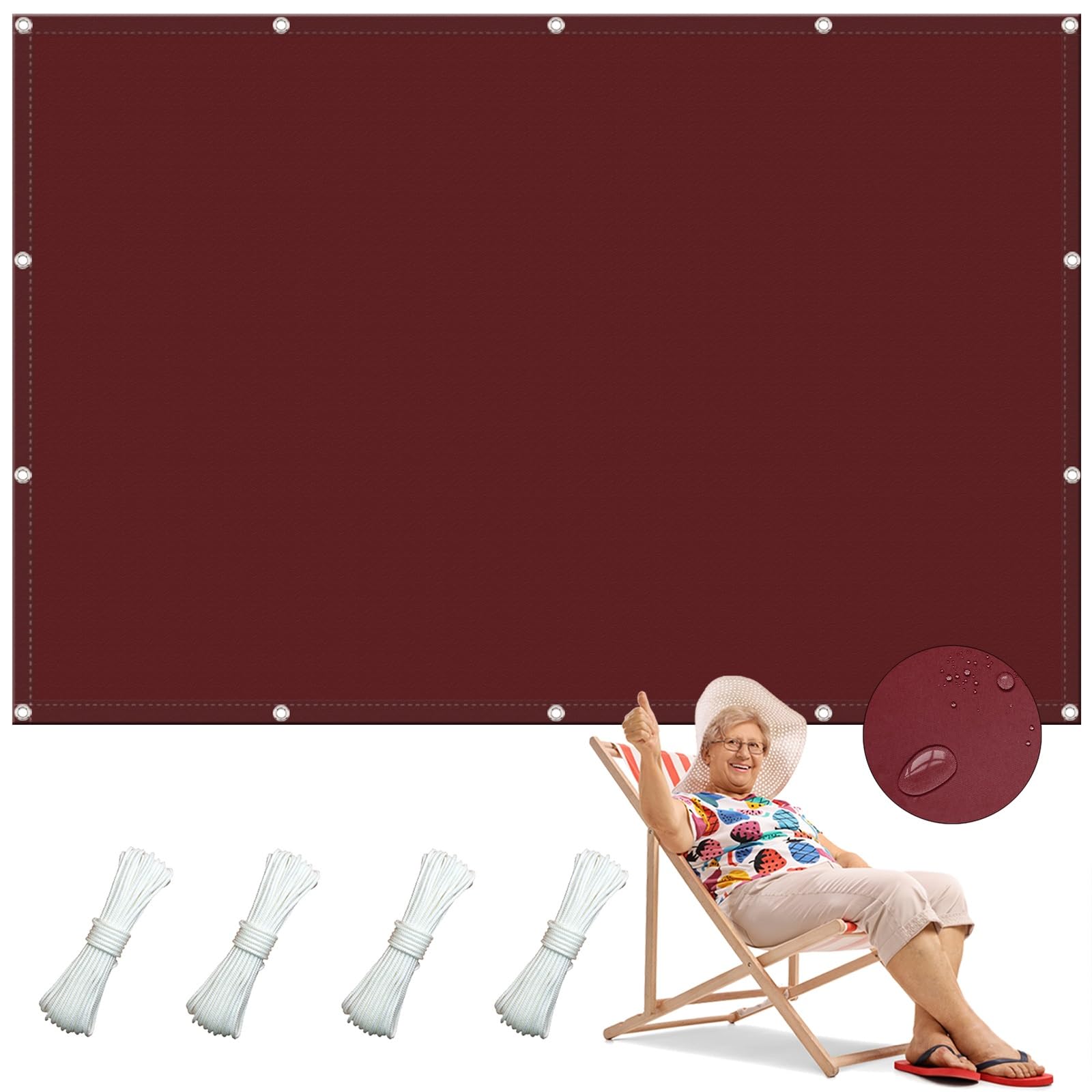 Voile d'ombrage rectangulaire contre la pluie et les UV 2.4x6m vin rouge patio