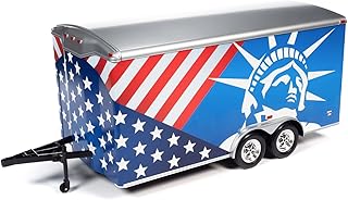 Auto World Diecast Four Wheel Enclosed Car Trailer Patriotic with Graphics for 1/18 Scale Model Cars by Autoworld AMM1284