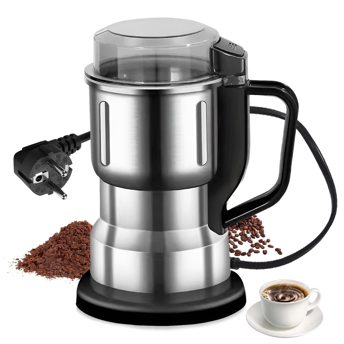 Macinacaffè Elettrico LULUWA, 200W Coffee Grinder, 500ml Macina Chicchi di Caffè in Acciaio Inossidabile per Macinare Caffè Spezie Noci Pepe e Zucchero