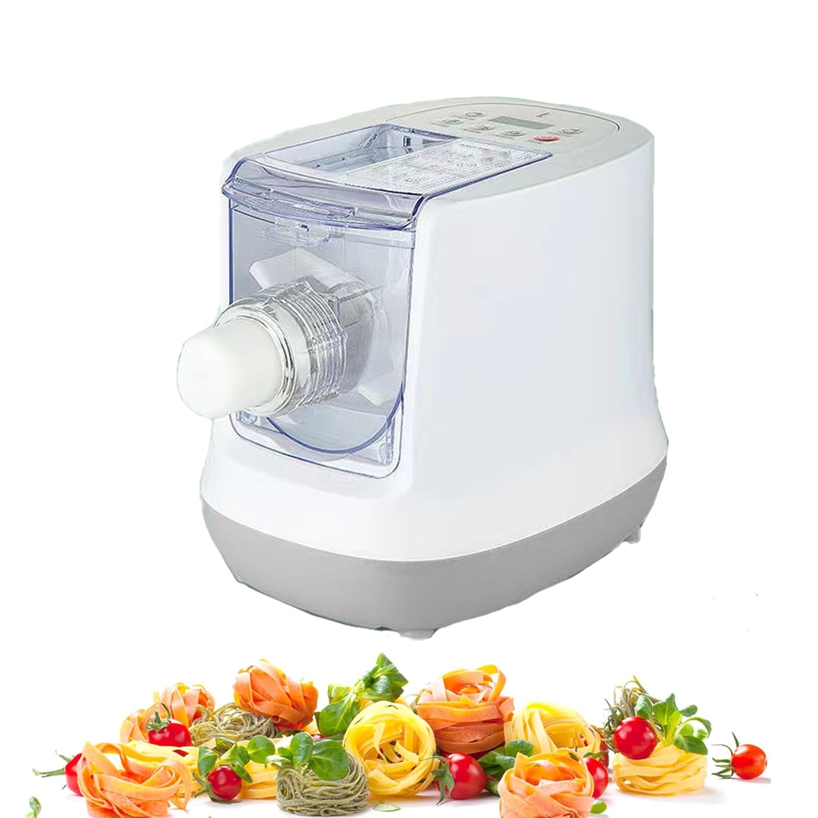 Máquina eléctrica para hacer pasta con 13 discos: Máquina digital para hacer espaguetis, fettuccine, penne y más, capacidad de 500 g, 260 W, color blanco.