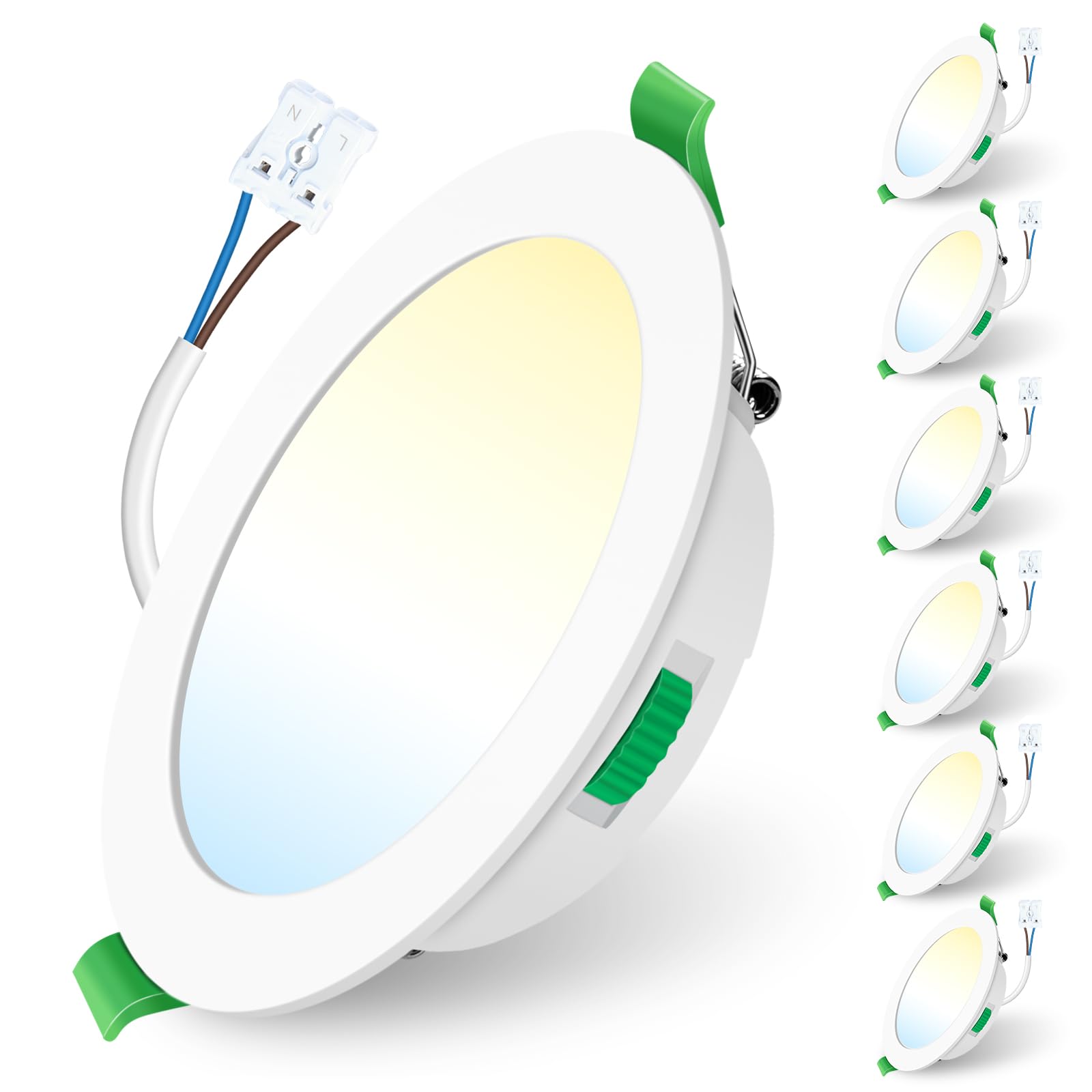ALUSSO 6 Pack LED Recessed Ceiling Lights Dimmable,10W 800LM 125-135mm Cutout Led Spot AC 220-240V,3CCT 3000K 4000K 6500K Adjustable,IP44 Suitable for Bathroom Living Room Kitchen,Round,White
