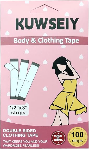 100 Strips Double-Sided Tape for Fashion, Tape for Clothes, Waterproof Fashion Clothing Tape, Fabric Tape to Skin, Strong Adhesive Body Tape, Invisible and Clear Tape for All Skin Shades, Transparent