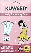100 Strips Double-Sided Tape for Fashion, Tape for Clothes, Waterproof Fashion Clothing Tape, Fabric Tape to Skin, Strong Adhesive Body Tape, Invisible and Clear Tape for All Skin Shades, Transparent