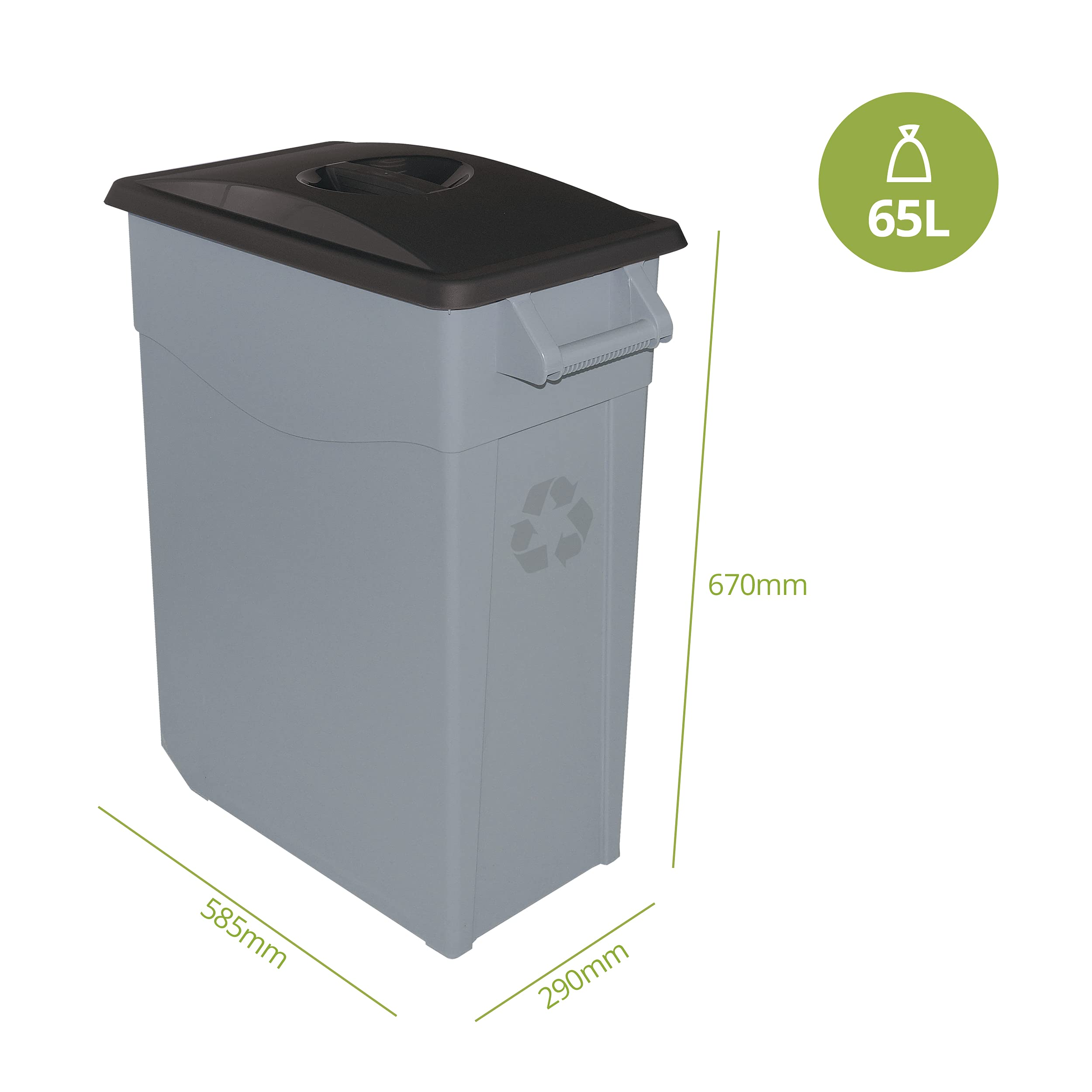 Contenedor de Residuos Zeus 65L Negro con Tapa Cerrada y Ruedas – Plástico Resistente, Encajable, Asa Ergonómica, Ideal para Desechos Generales y Colectividades | Denox