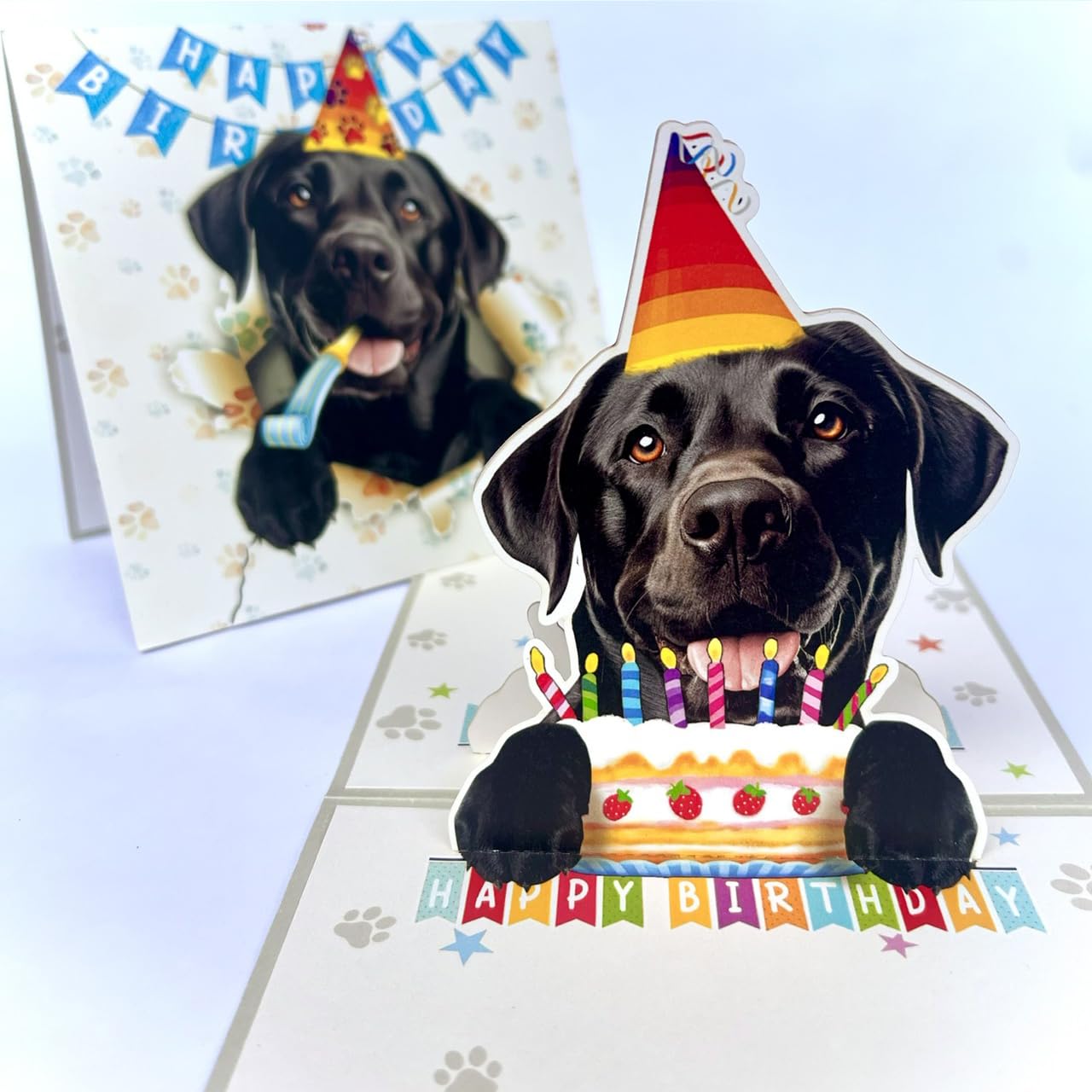 Momapopup 3D Pop-Up Black Labrador Retriever Birthday Card - Cute Dog with Cake Celebration, Whimsical Happy Birthday Greeting for Dog Lovers — image 1
