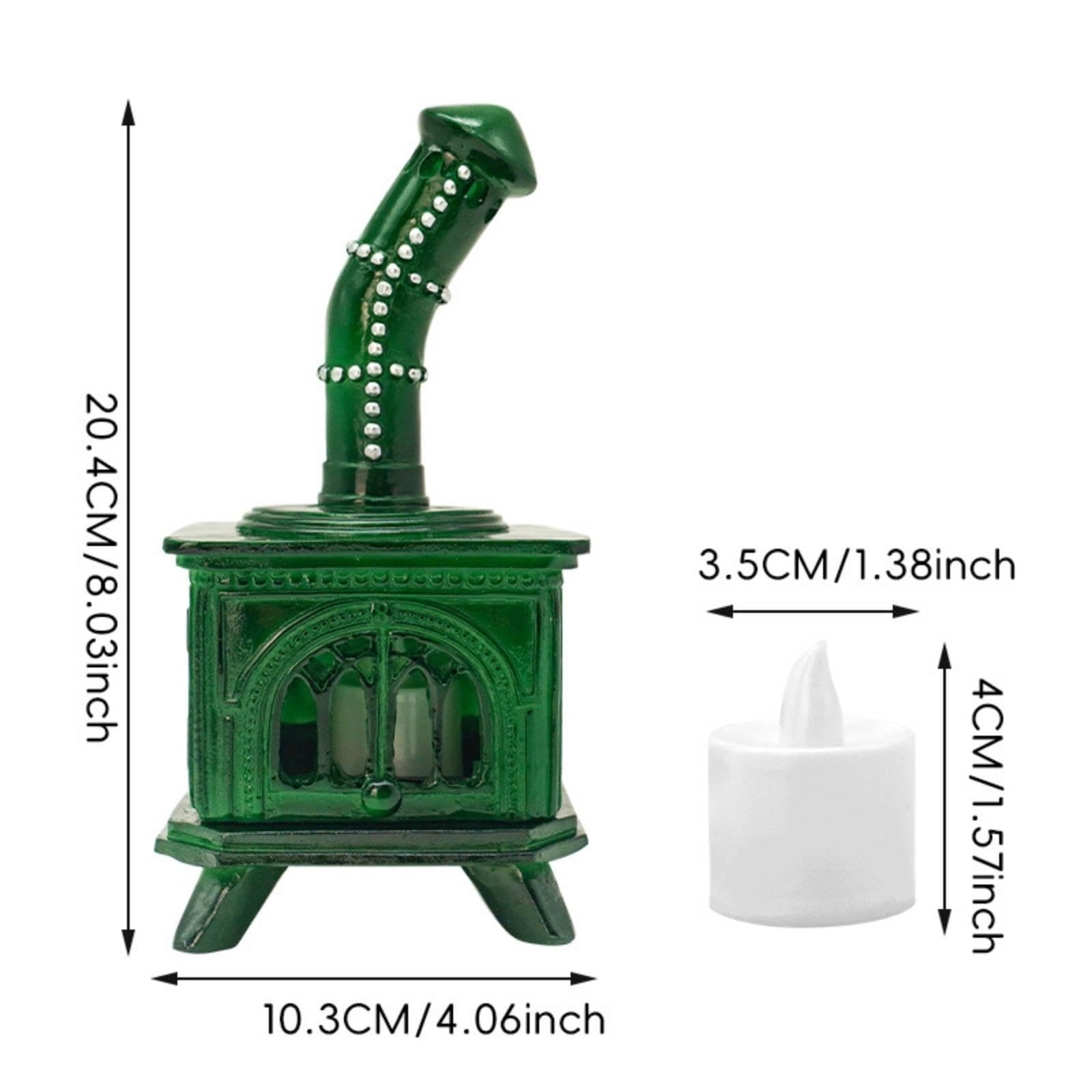Porta Candele Supporto Ornamento Resina Stufa Vecchio Stile con Candela LED Tremolante Senza Fiamme Perfetto per Decorazione Invernale