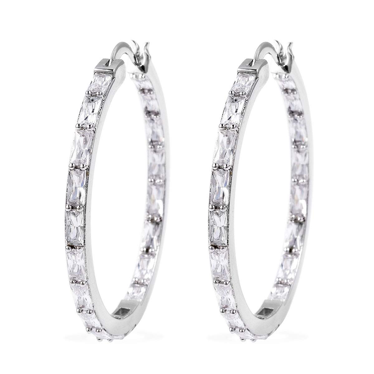 Shop LC White Princess Cut Cubic Zirconia CZ Hoop Earrings Women Ct 9.7 - Inside Out