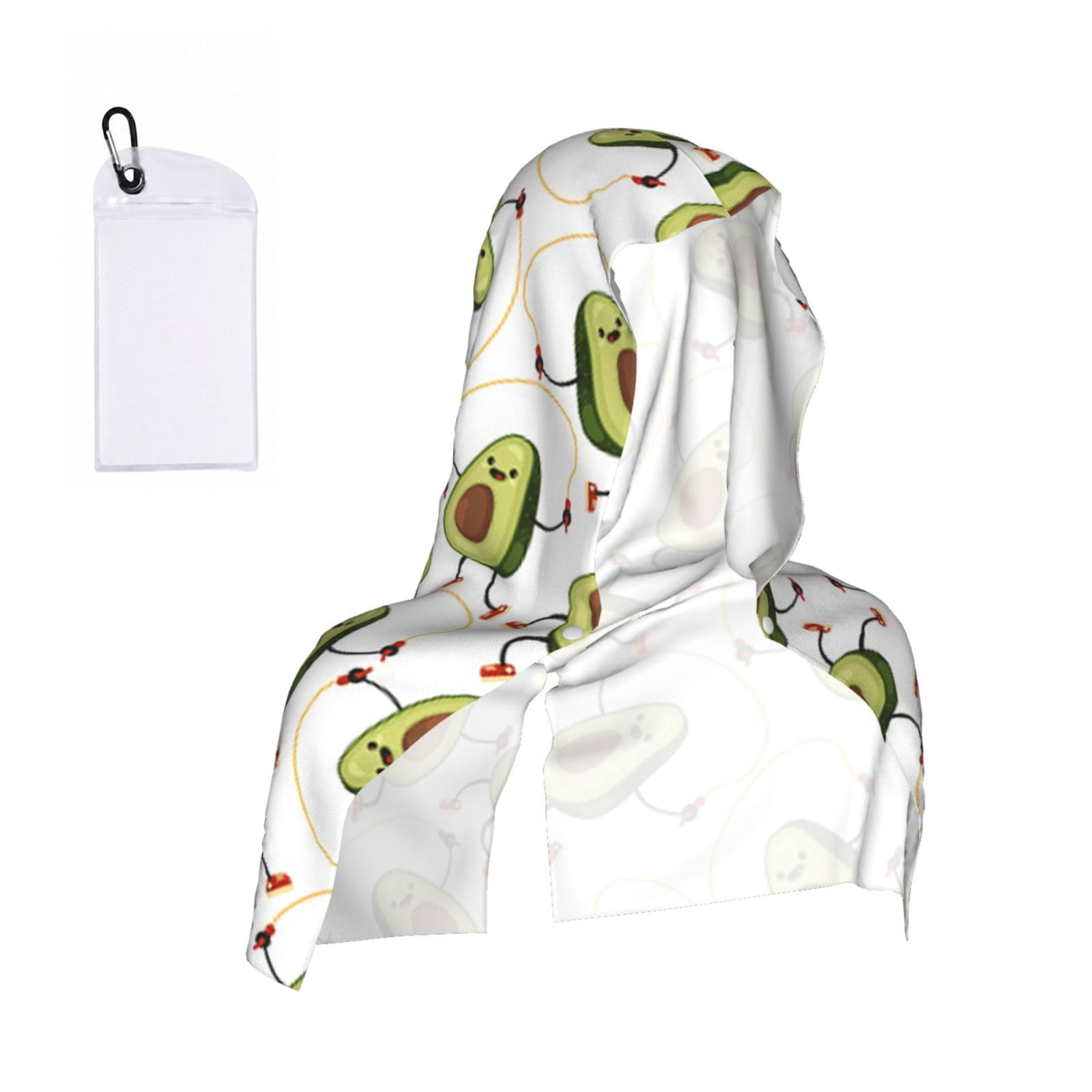 Esnaiuvcd Black Funny Cartoon Avocados Print Multifunctional Cooling Hoodie Bandana Portable Sweat Absorbing Design For Beach Workouts Exercise Heat Relief Accessories