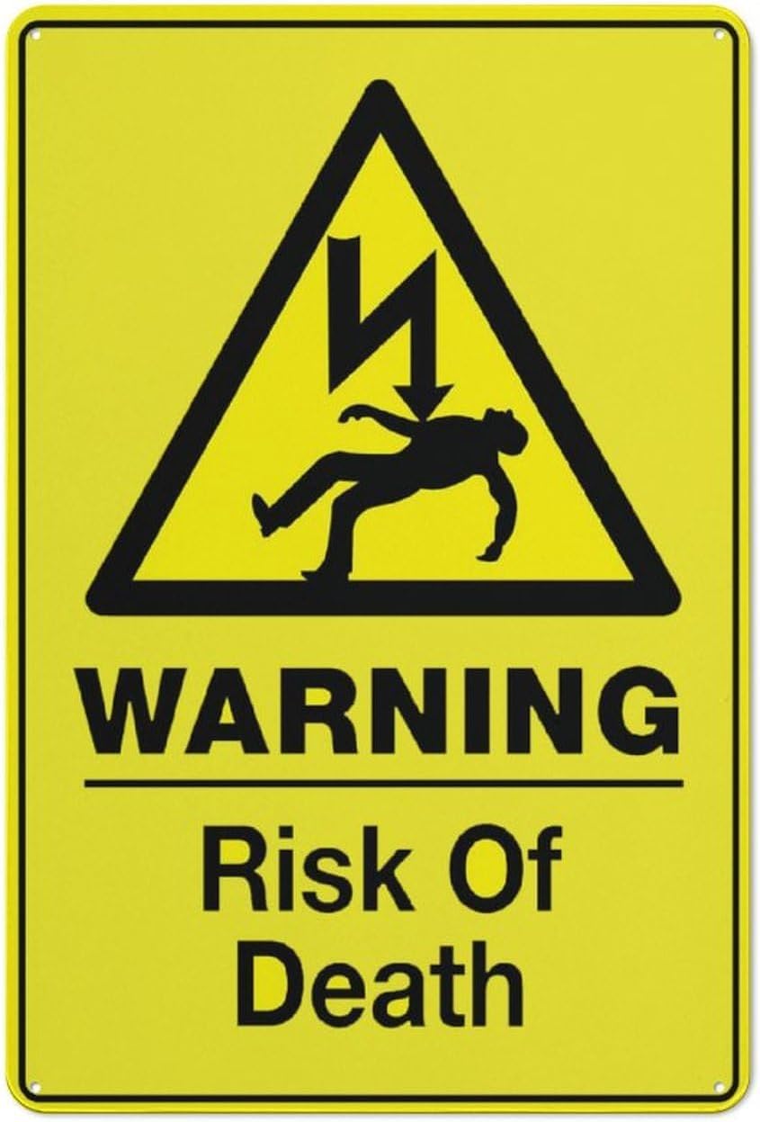 Warning Risk of Death Rust Free Aluminum Sign - Weather Resistant Decor with Pre-Drilled Holes for Factory Hazard Zone, Construction Site - 12x16 Inches​