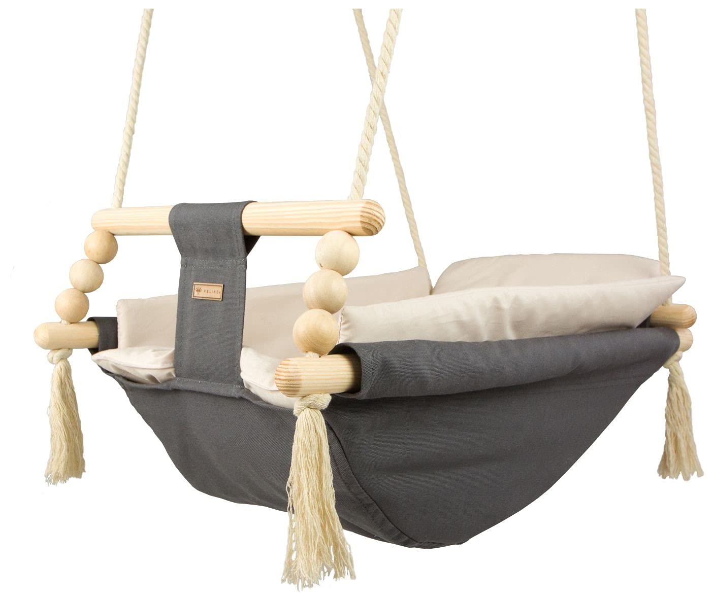 Babyschaukel Kleinkindschaukel Babyliegeschaukel Stoffschaukel Babywippe Wiege (Muster: grau-beige)