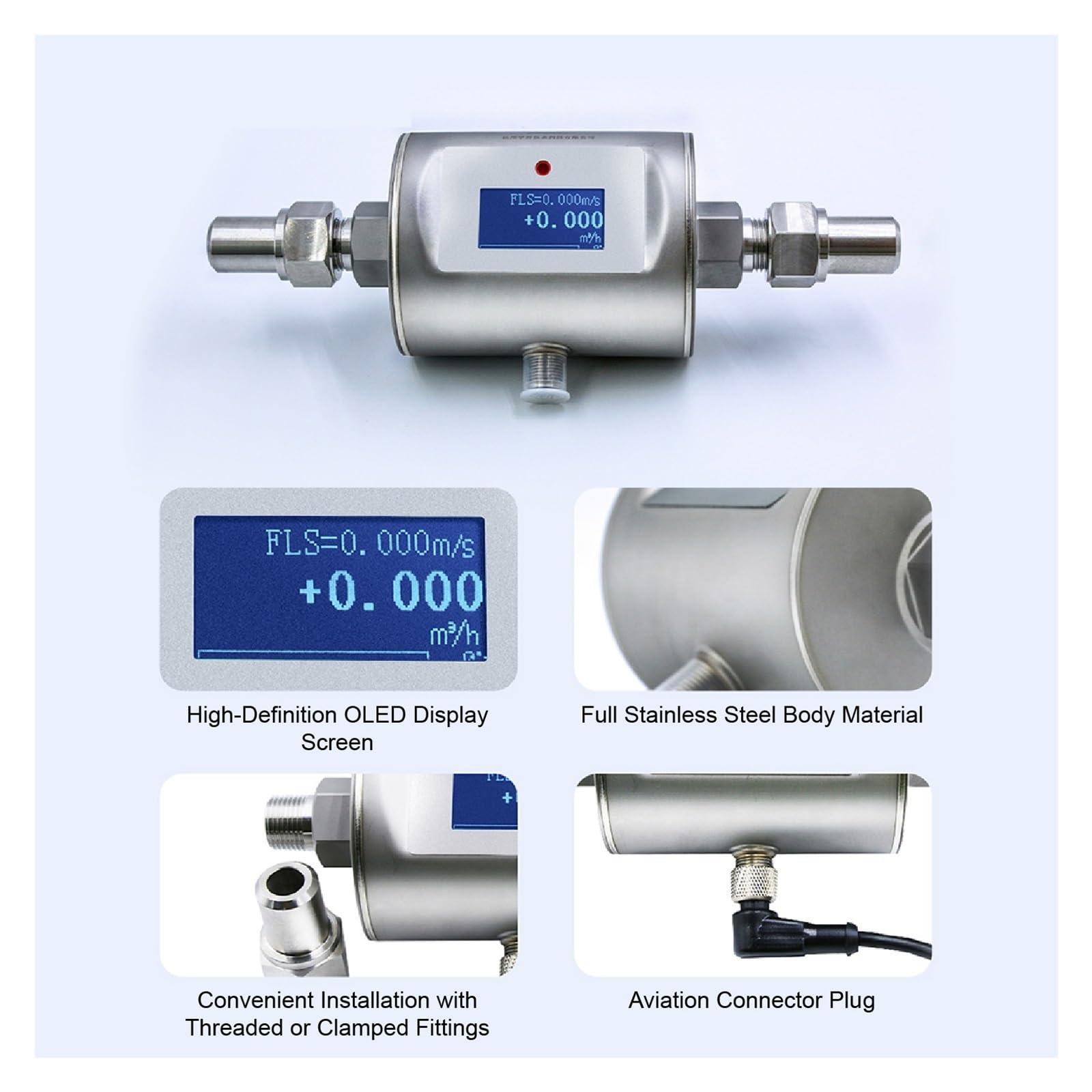 Medidor de flujo, Medidor de flujo electromagnético compacto roscado, sensor digital agua en línea, control remoto infrarrojo for medición tuberías(DN15)