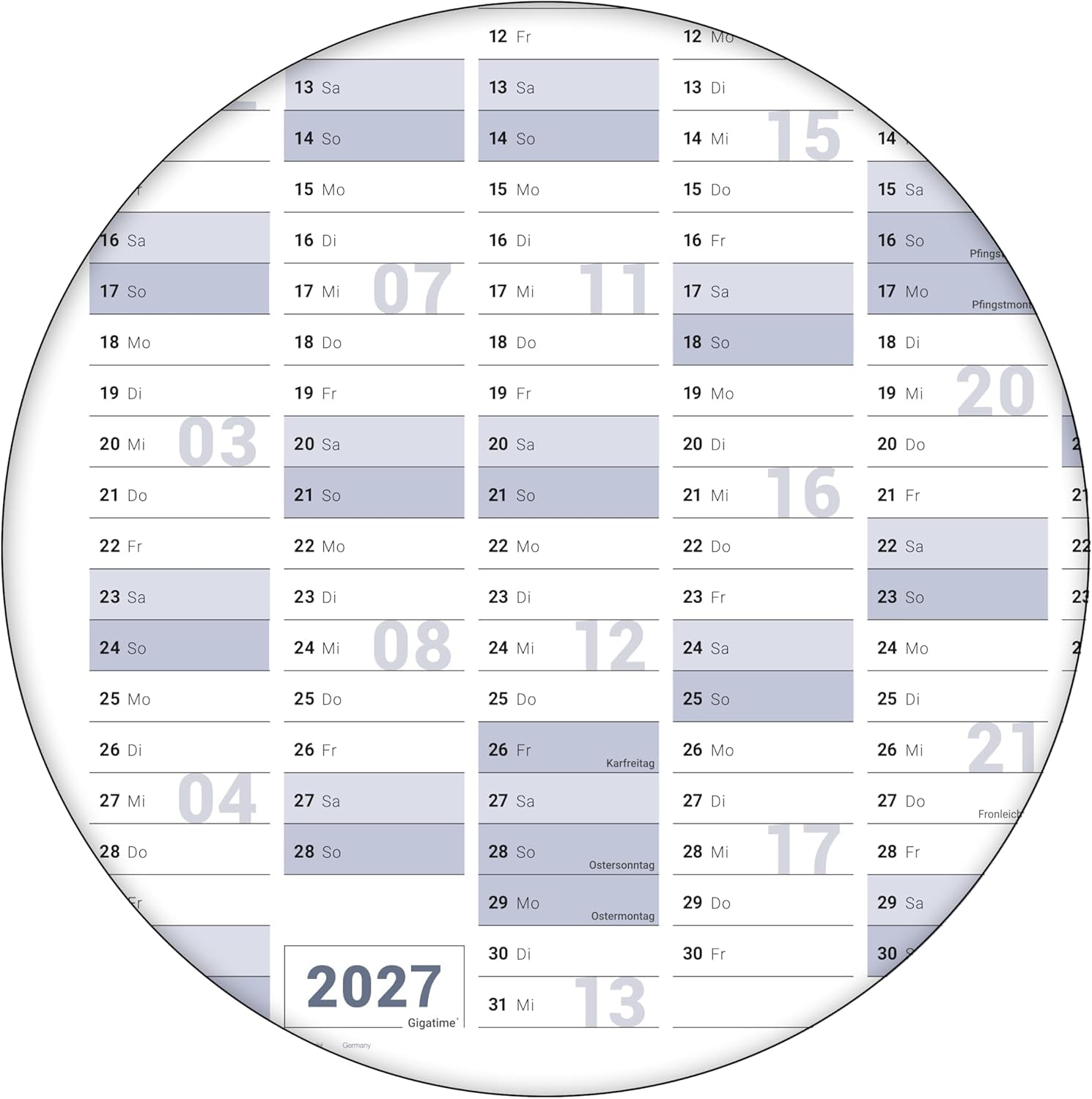 XXL Jahresplaner 2027 abwischbar, Wandkalender DIN A0 118 x 84 cm, gerollter Jahreskalender Deutsch, Wandplaner fürs Büro und Zuhause, inkl. 4 Stifte & Schwamm