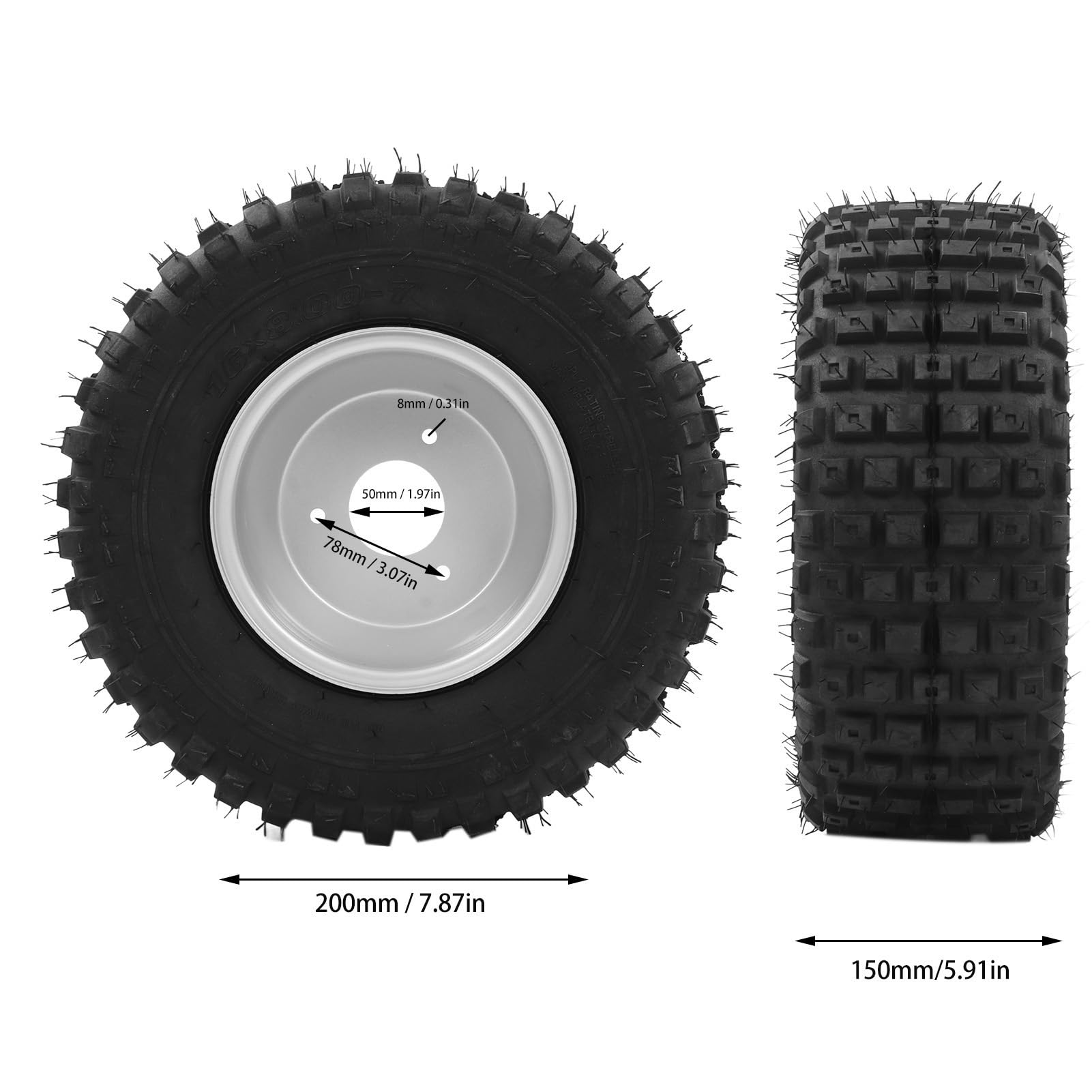 16x8-7 Reifen mit Nabe universell einsetzbar für UTV Rasenmäher vibrationsarm und rutschfest für sicheres Fahren auf Untergründen