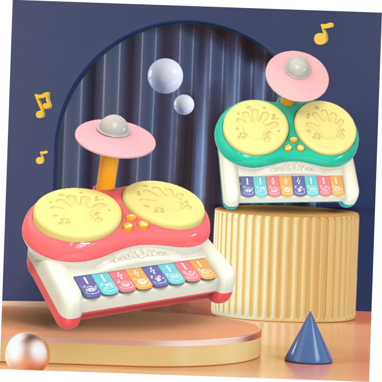 Juguete Musical de Percusión para Niños, Batería Infantil Multifuncional, Tamaño Mediano, Color Rosa, Juguete Educativo para Bebés, Instrumento Musical de Iniciación, sin Pilas,