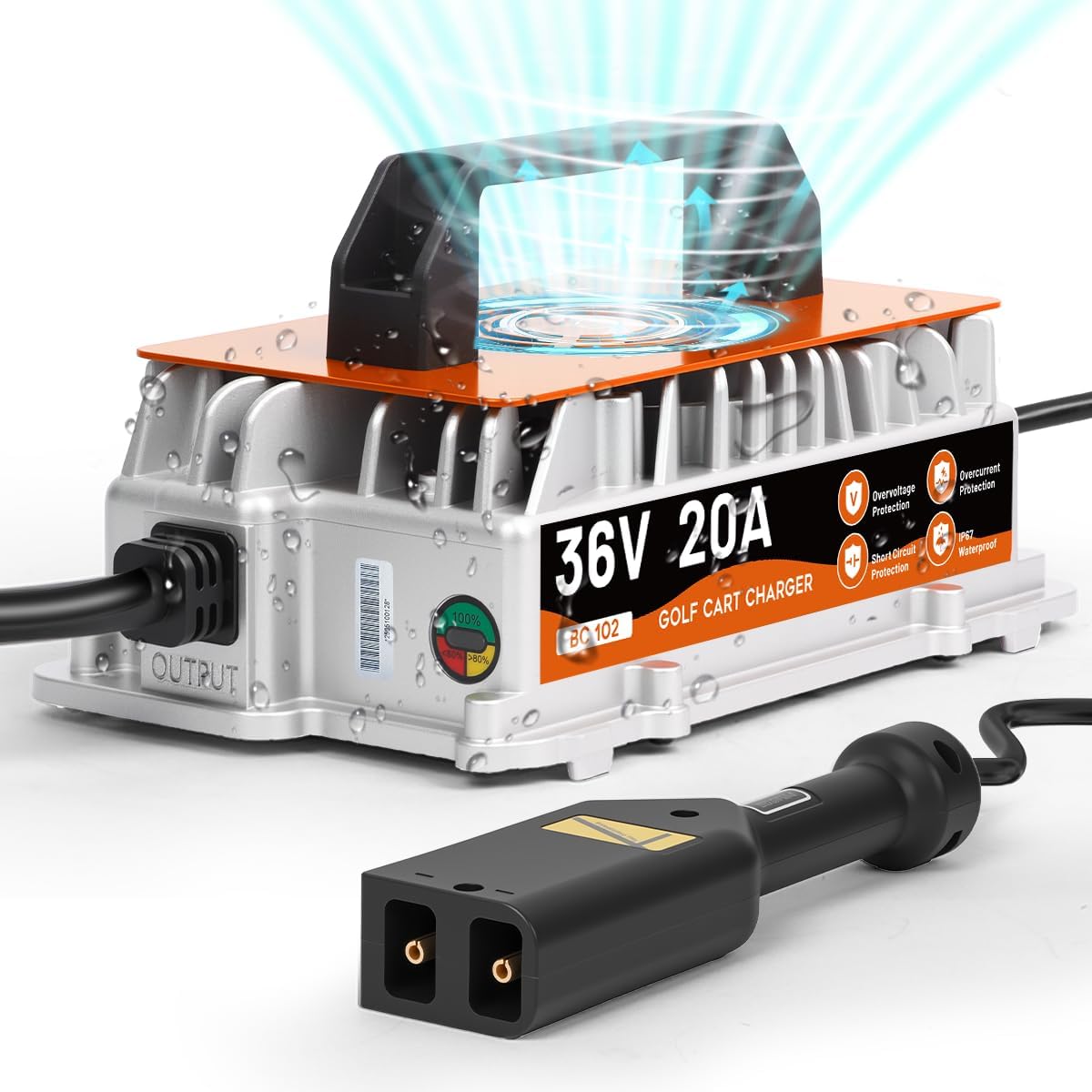 36 Volt Golf Cart Battery Charger for TXT EZGO Golf Cart Charger 36 Volt EZGO 20AMP 1250W Fully Automatic Smart Charging with IP67 Waterproof, 16Ft Cable, for Lead-Acid Batteries